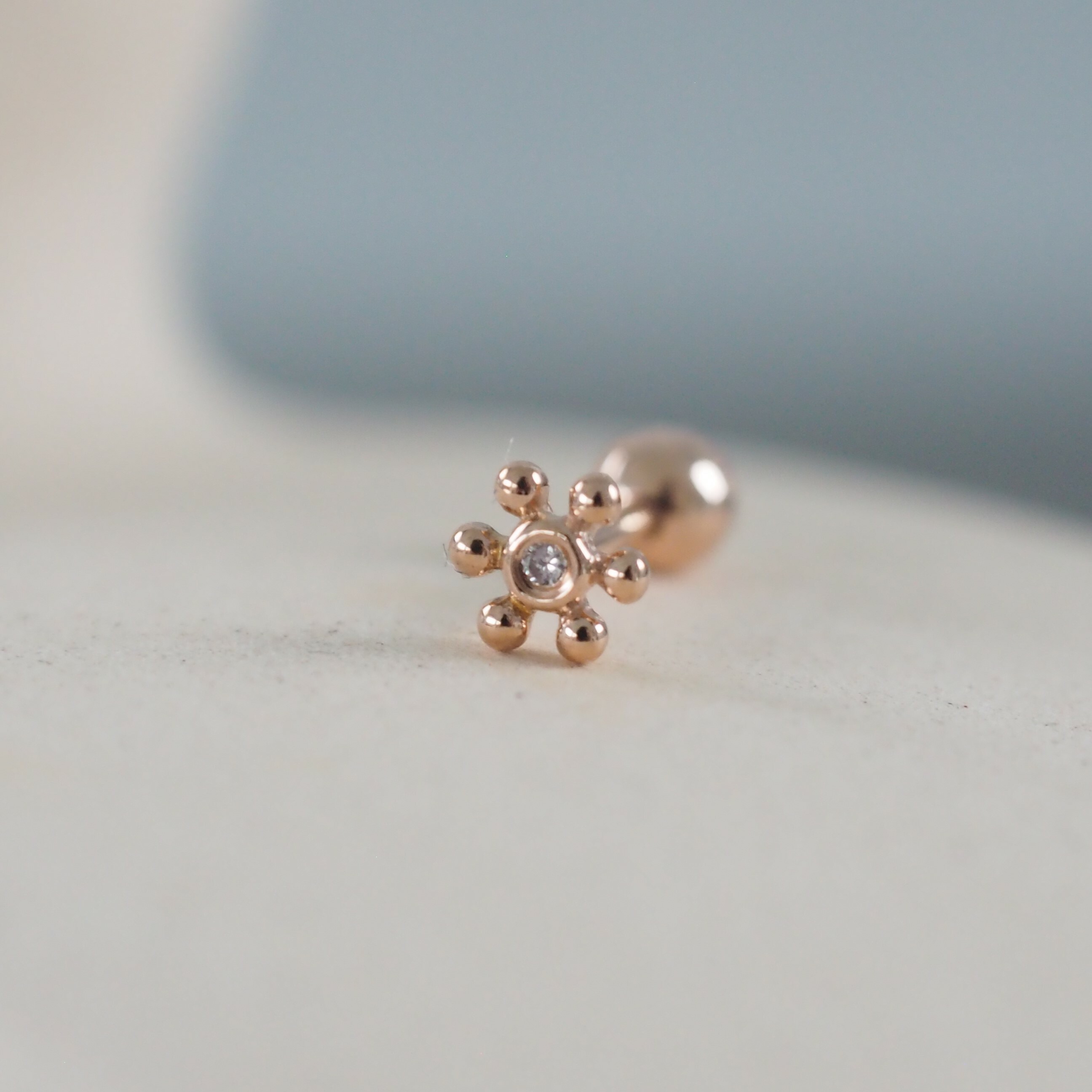 14k小點花花真鑽轉珠耳環