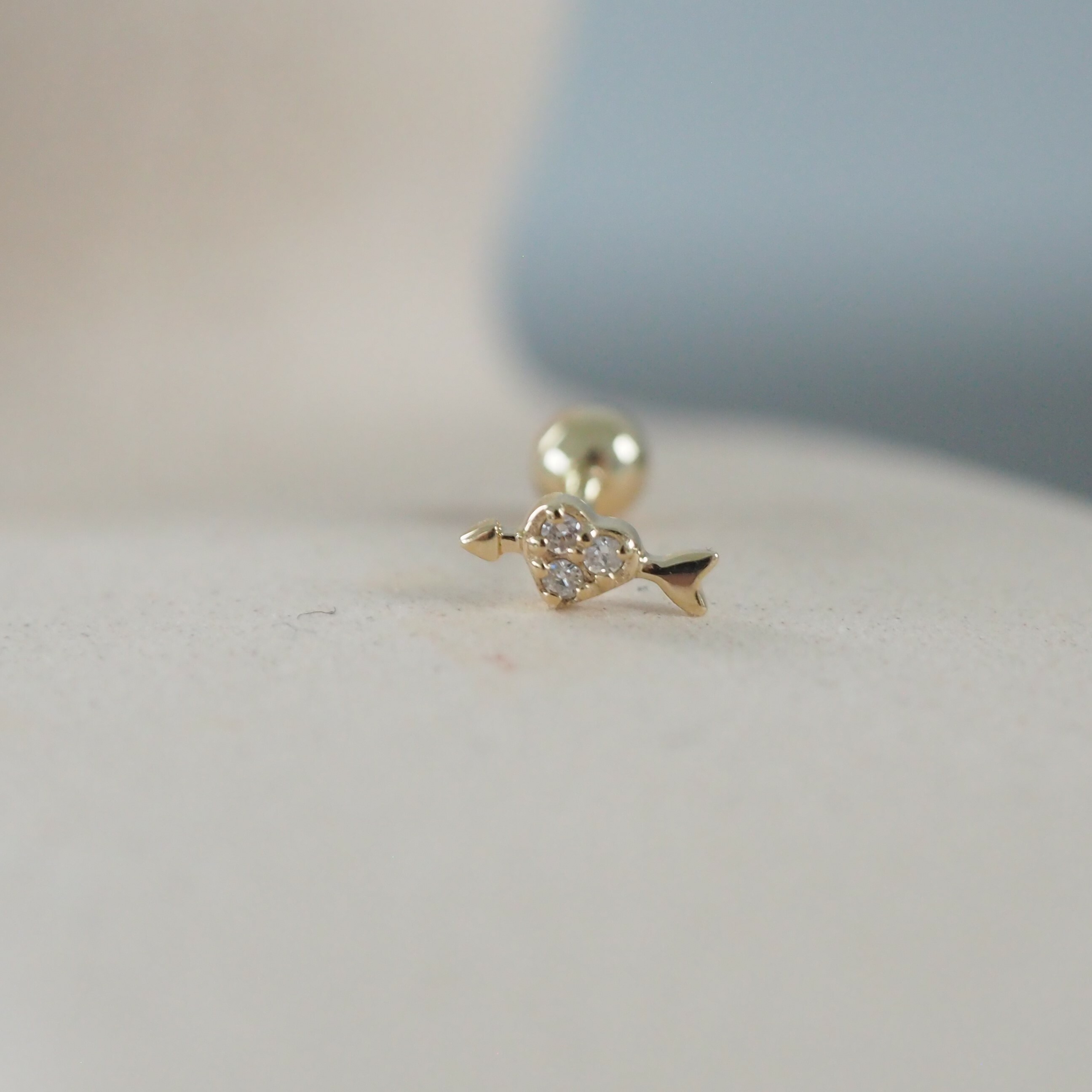 14k邱比特愛心真鑽轉珠耳環