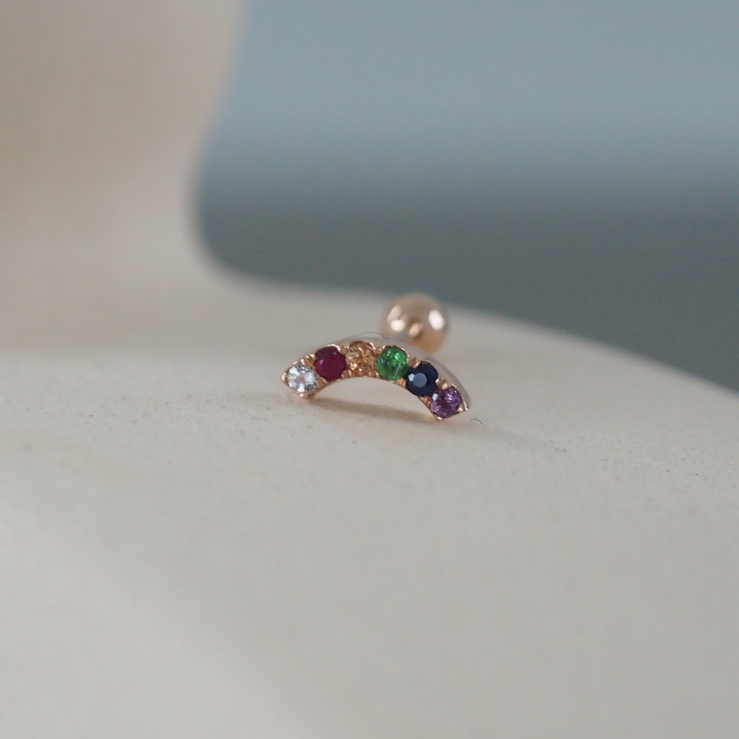 14k rainbow寶石轉珠耳環