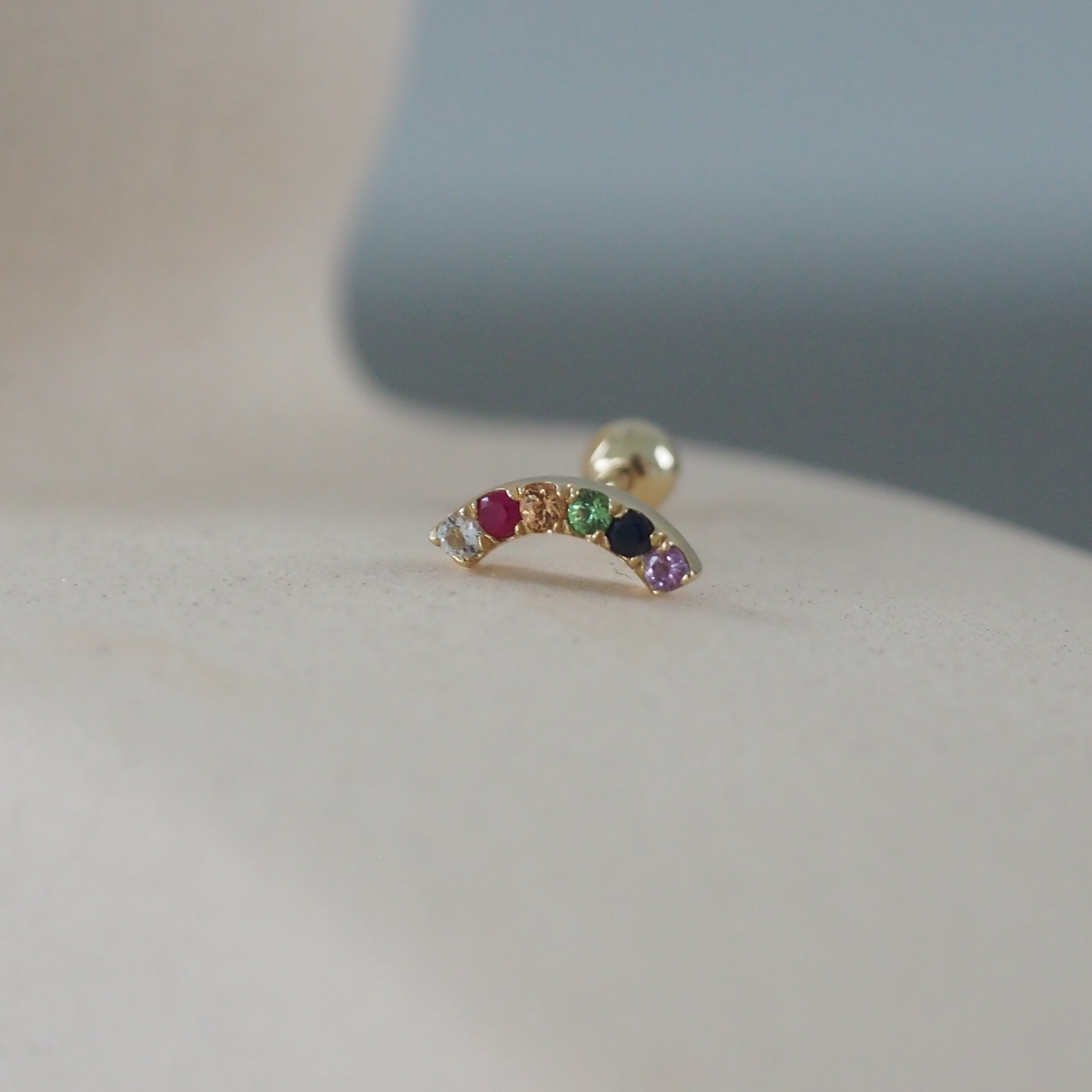 14k rainbow寶石轉珠耳環