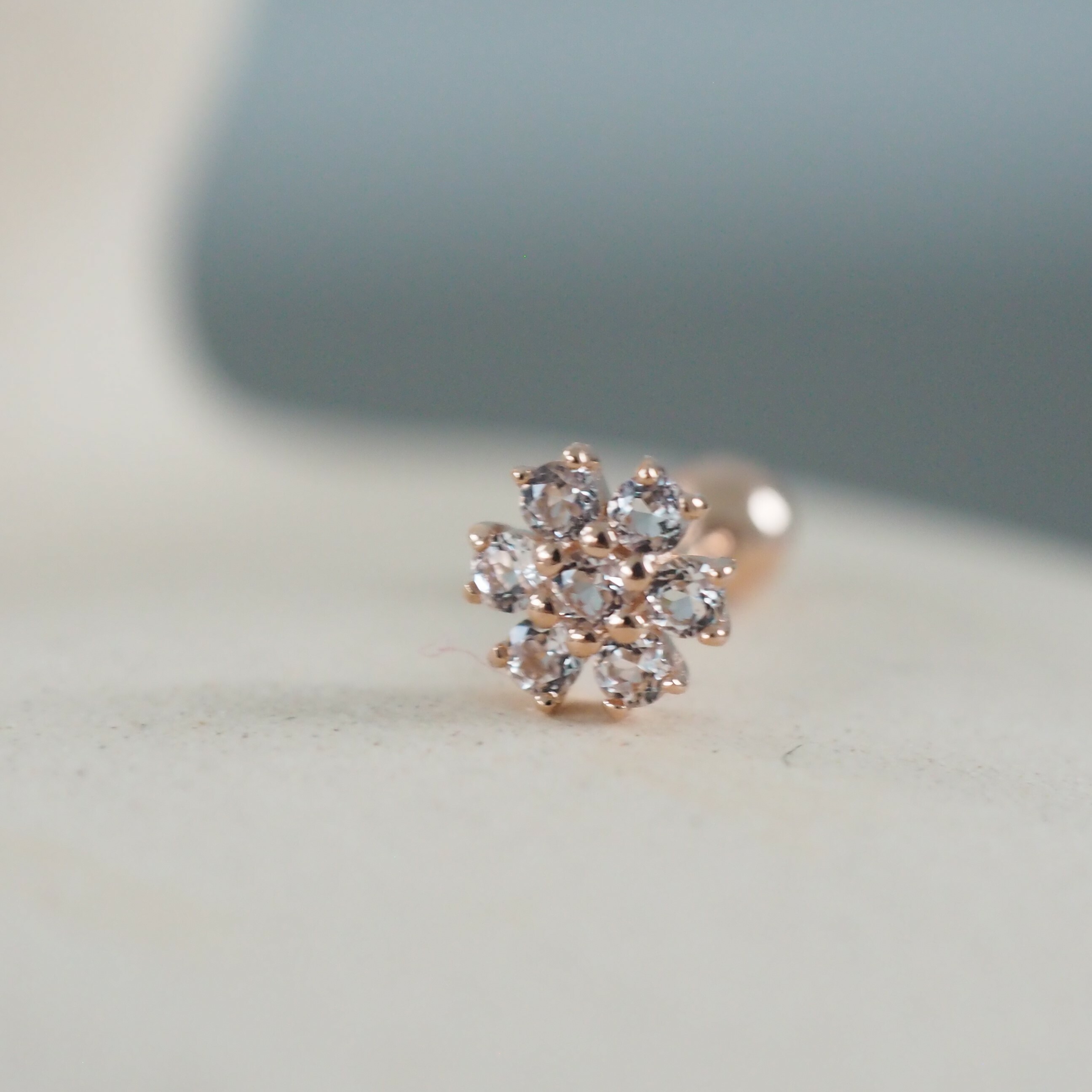 14k花花白托帕石轉珠耳環