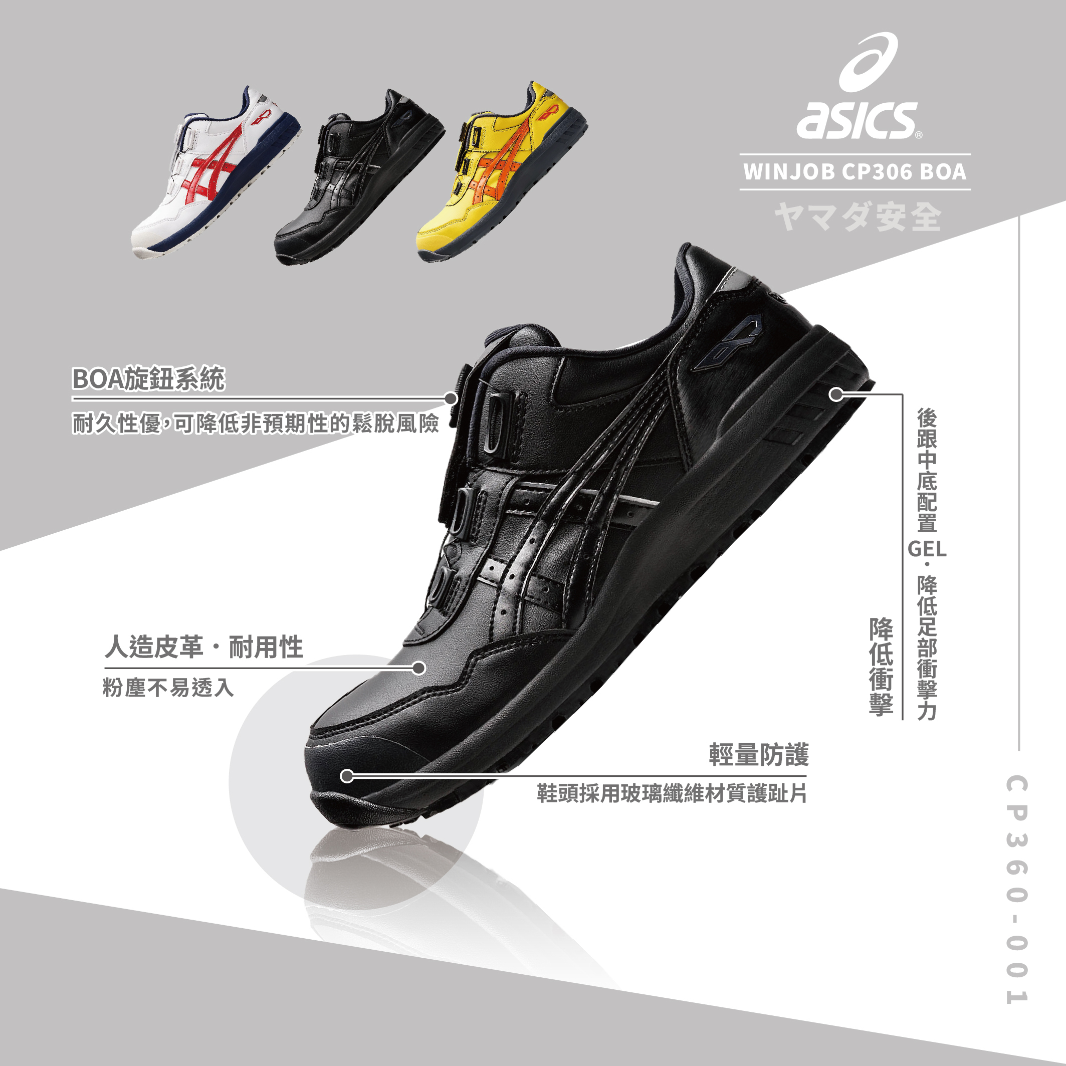 WINJOB BOA 亞瑟士防護鞋「黑色」CP306-001