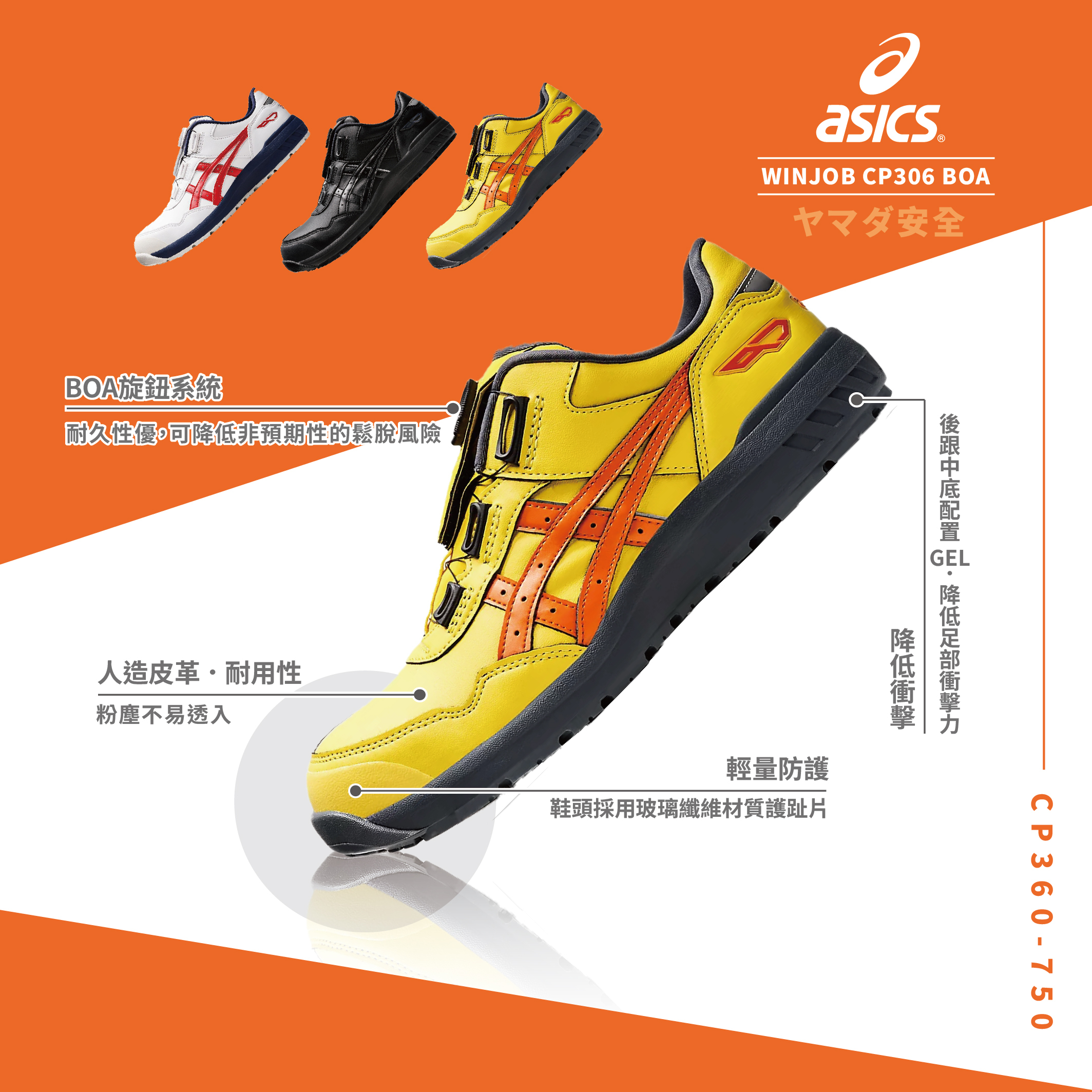 WINJOB BOA 亞瑟士防護鞋「黃色」CP306-750