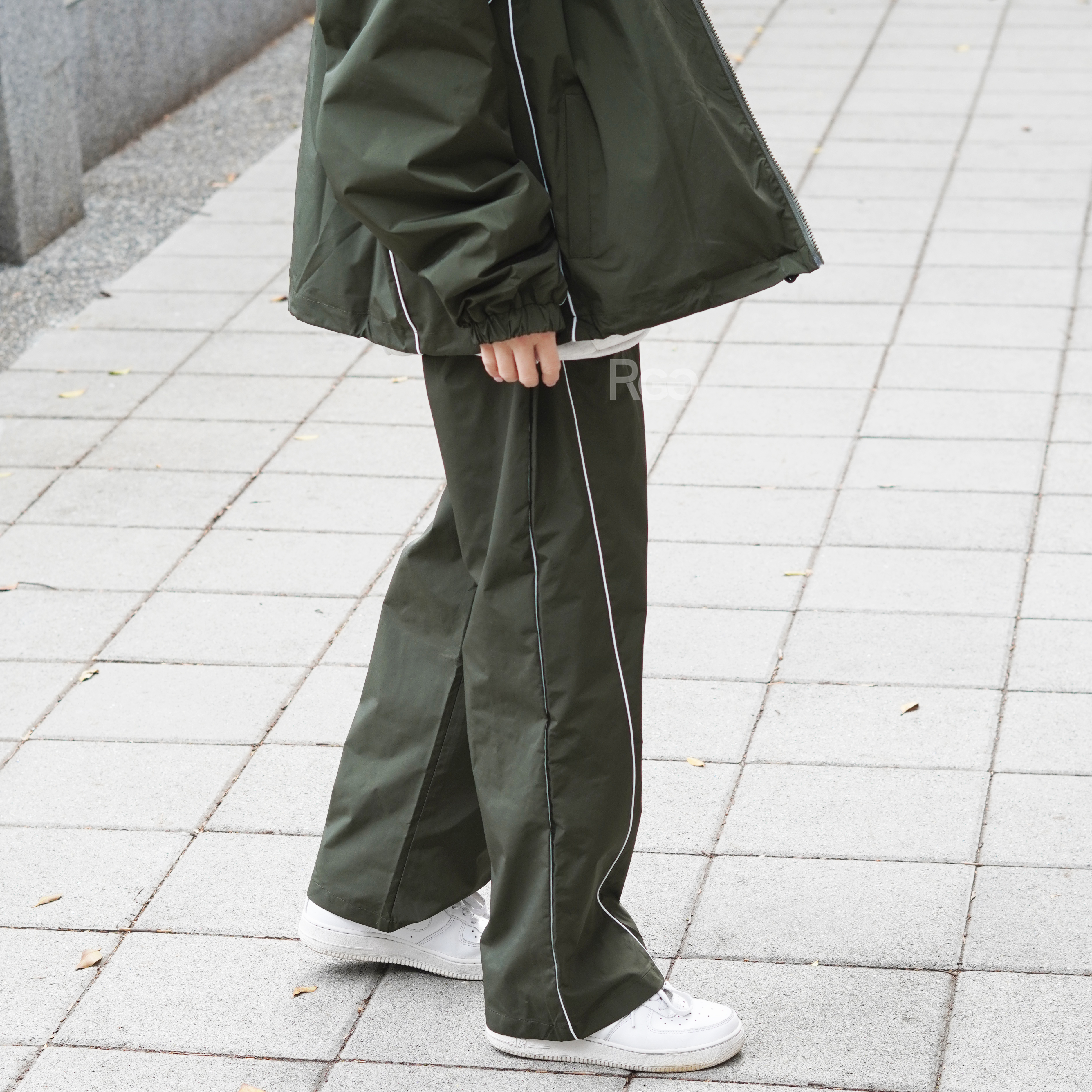 女模著出芽拼接尼龍套裝褲子綠色Ｍ