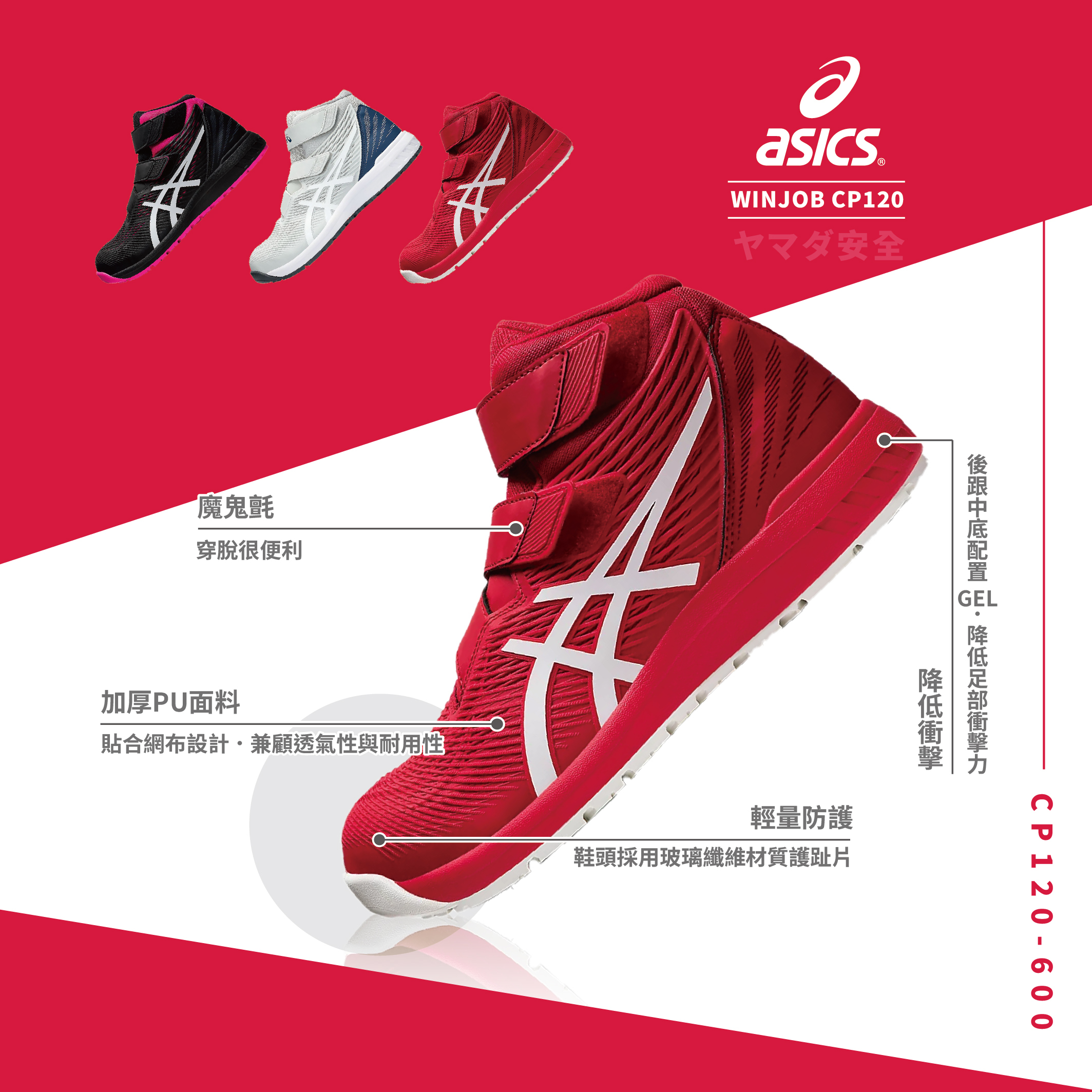 WINJOB  亞瑟士防護鞋「紅色」CP120-600