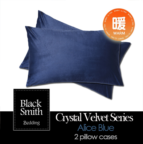 Black Smith 水晶絨秒速鎖溫保暖枕頭套(愛麗斯藍_一對)