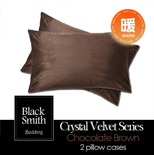 Black Smith 水晶絨秒速鎖溫保暖枕頭套(朱古力啡_一對)