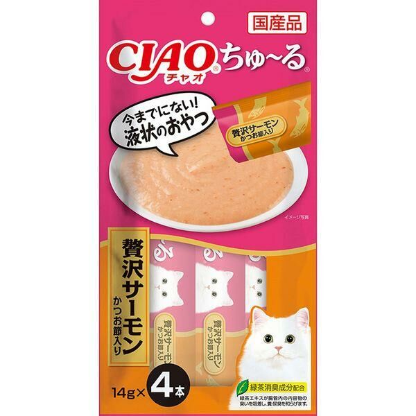 [*任選11件$138*] 日本CIAO - 奢華三文魚 鰹魚片 14G X4