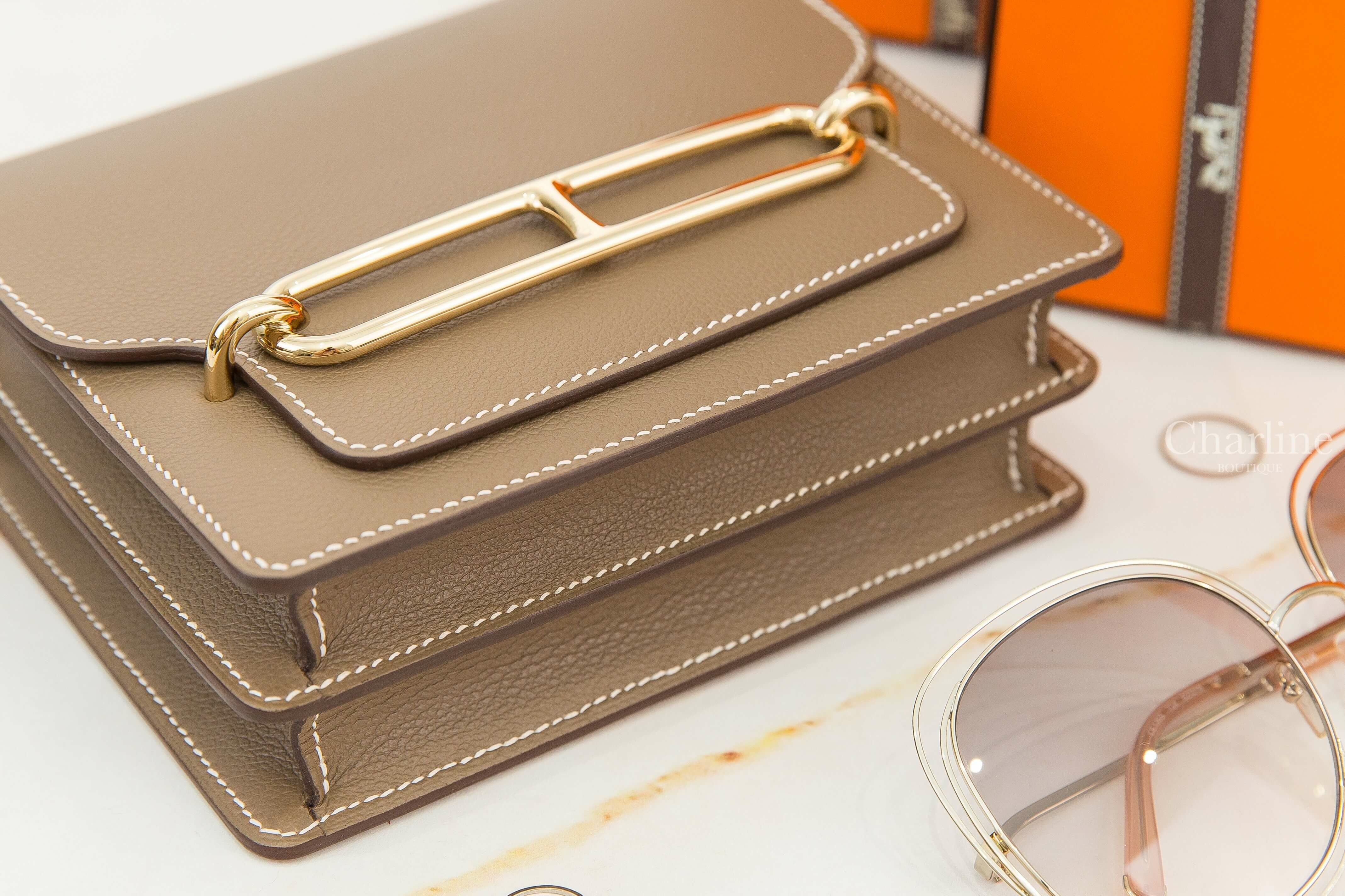 Hermès Roulis Mini Bag 18 Etoupe Evercolor B刻大象灰金釦肩背包-Charline Boutique 精品代購
