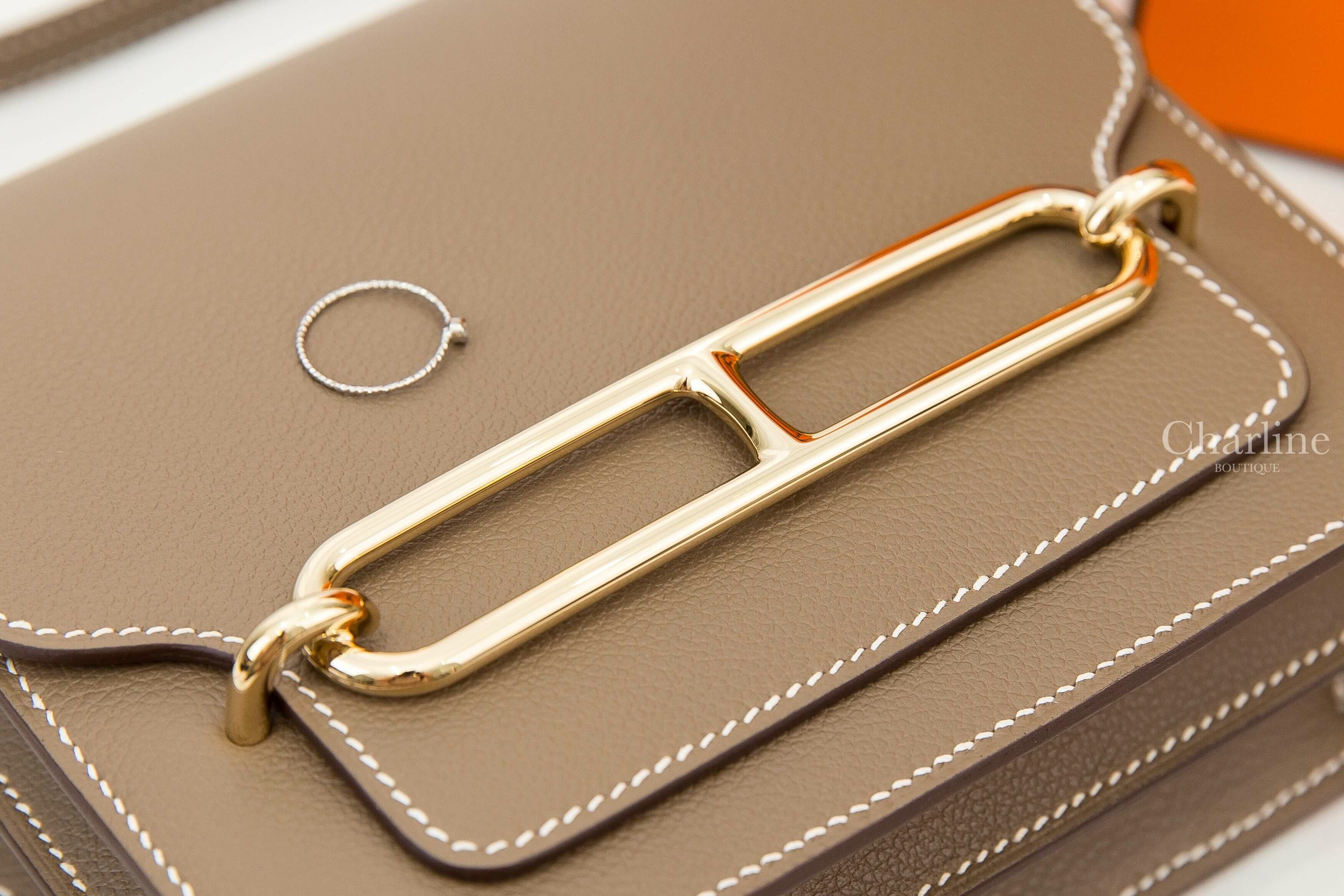 Hermès Roulis Mini Bag 18 Etoupe Evercolor 大象灰香檳金釦肩背包