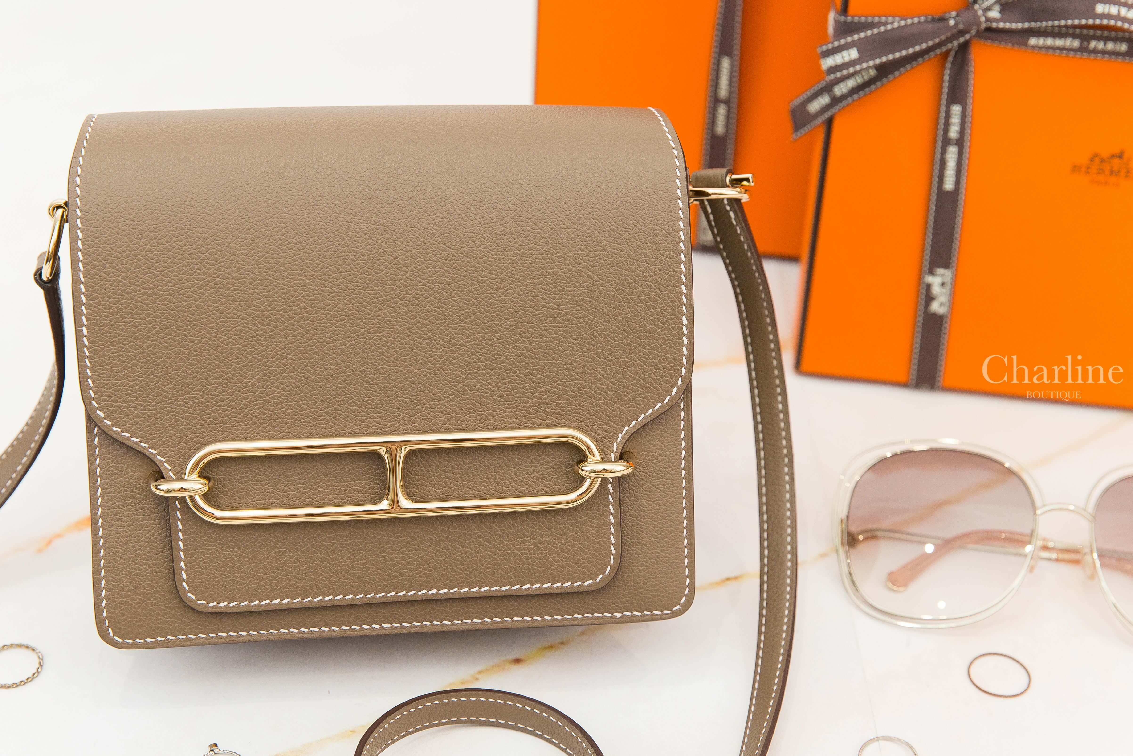 Hermès Roulis Mini Bag 18 Etoupe Evercolor B刻大象灰金釦肩背包-Charline Boutique 精品代購