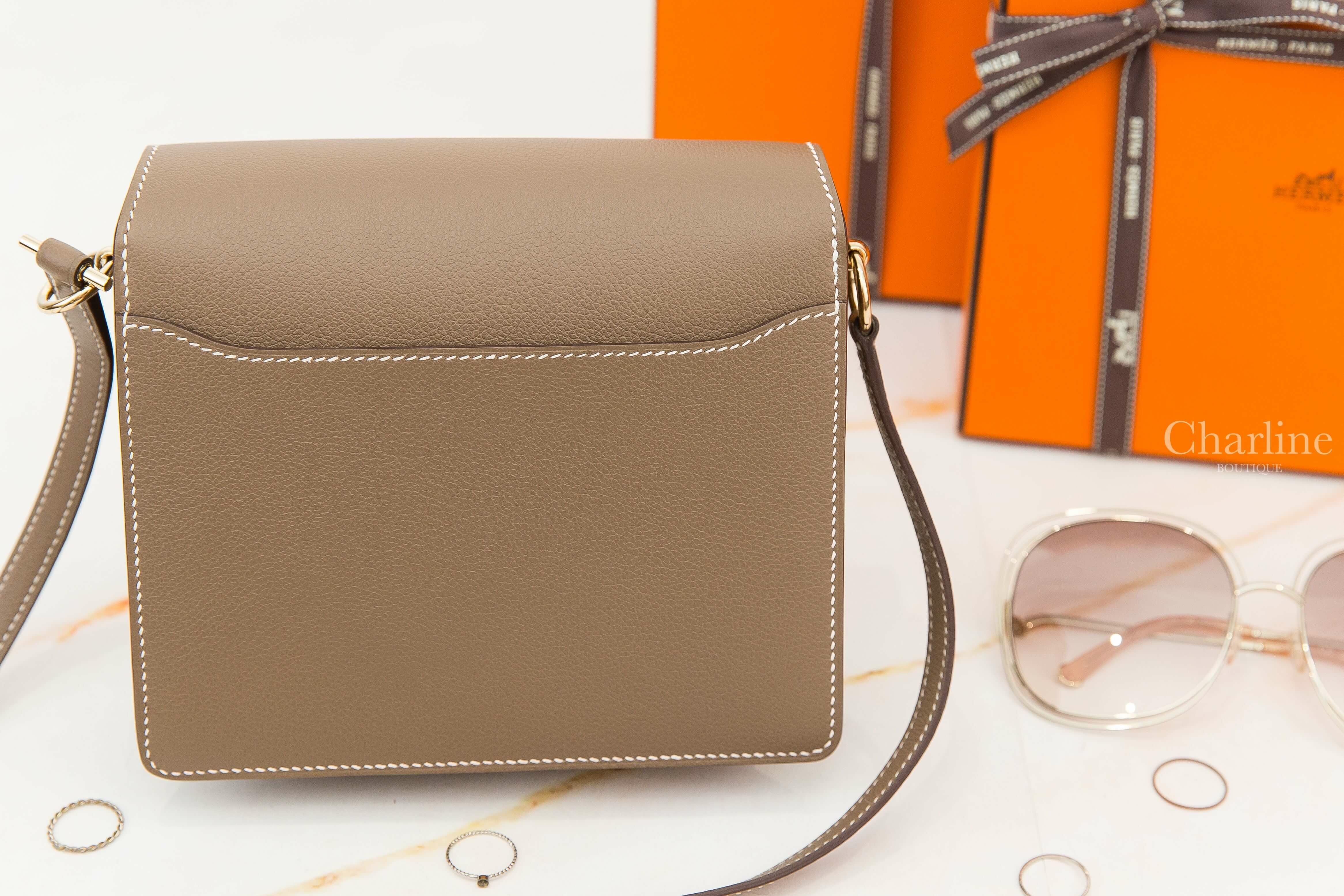 Hermès Roulis Mini Bag 18 Etoupe Evercolor B刻大象灰金釦肩背包-Charline Boutique 精品代購