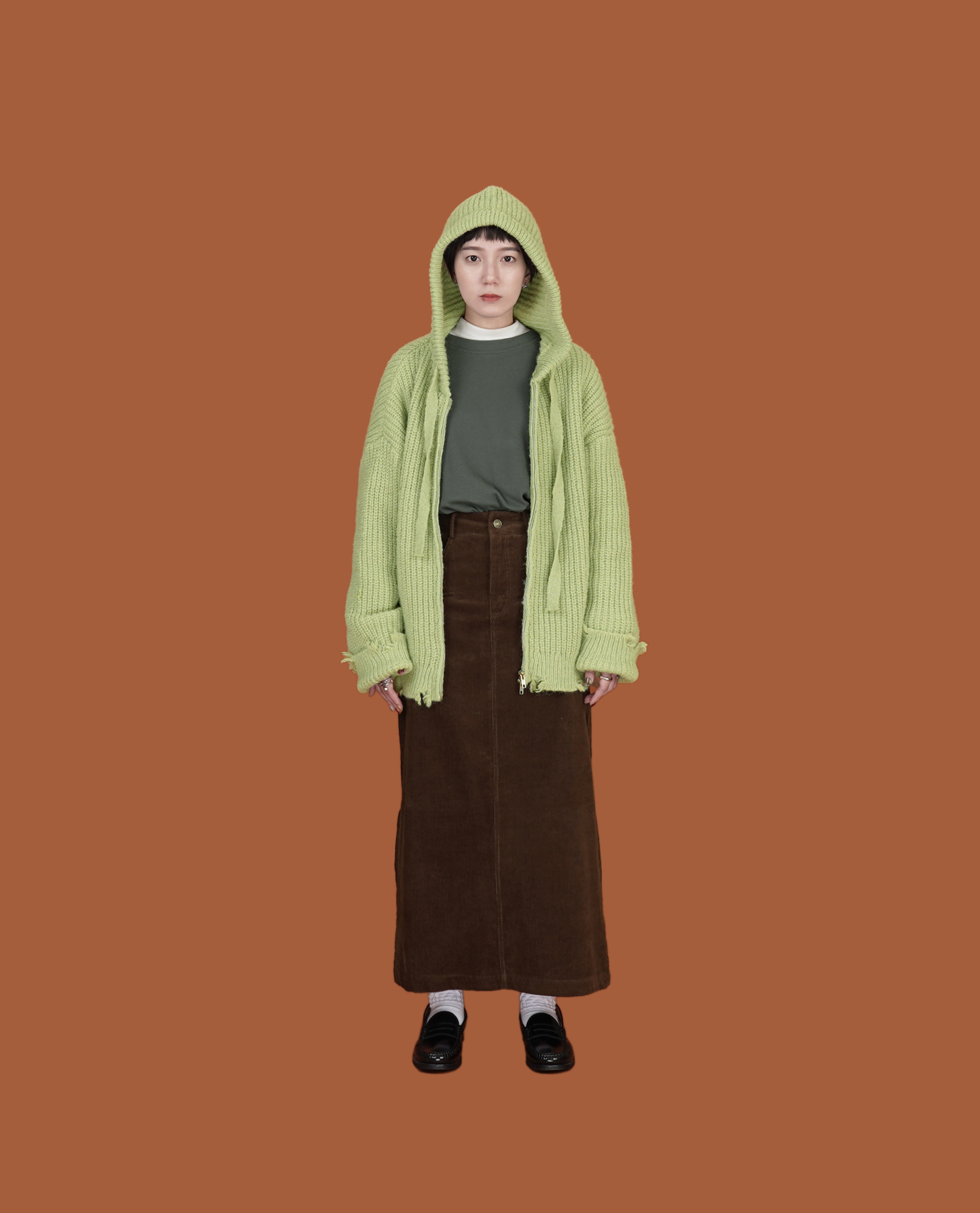 粗針織刷破連帽外套