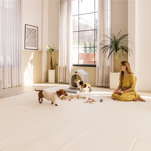 dfang 迪邦｜仿皮革紋止滑遊戲地墊-奶油白(240x140x0.5cm)