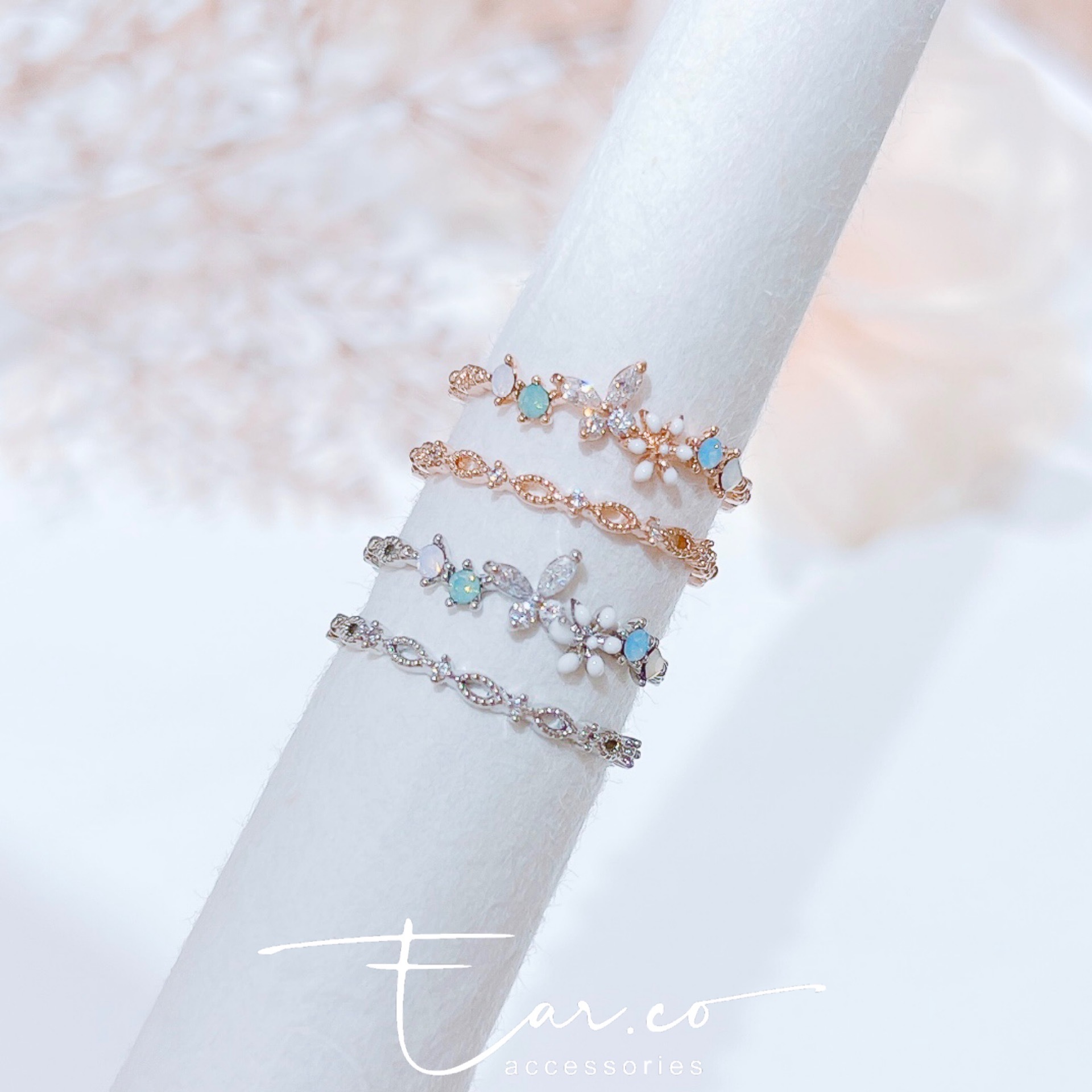 小蝴蝶小花雙層蕾絲戒指 #E315