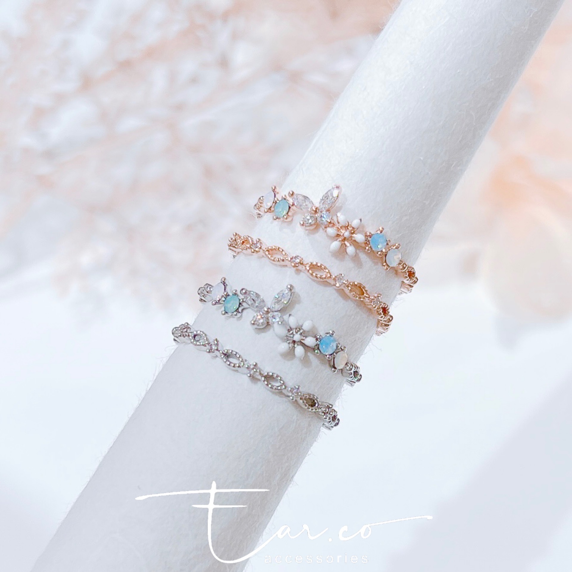 小蝴蝶小花雙層蕾絲戒指 #E315