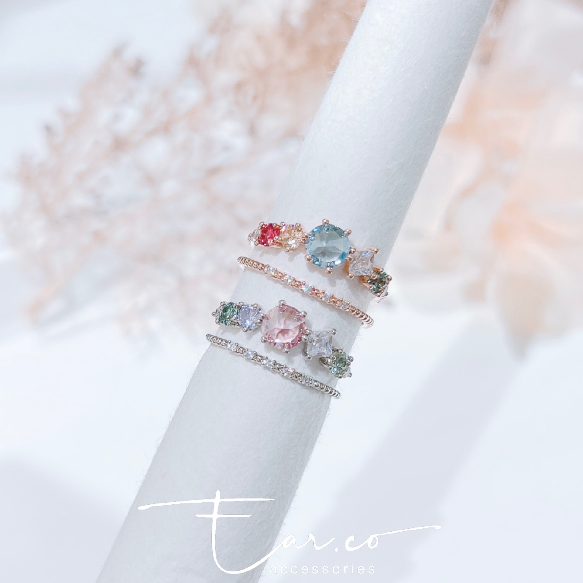 彩色水晶雙層戒指 #E306