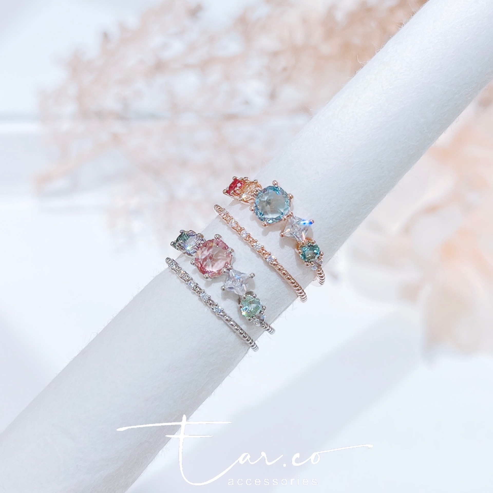 彩色水晶雙層戒指 #E306