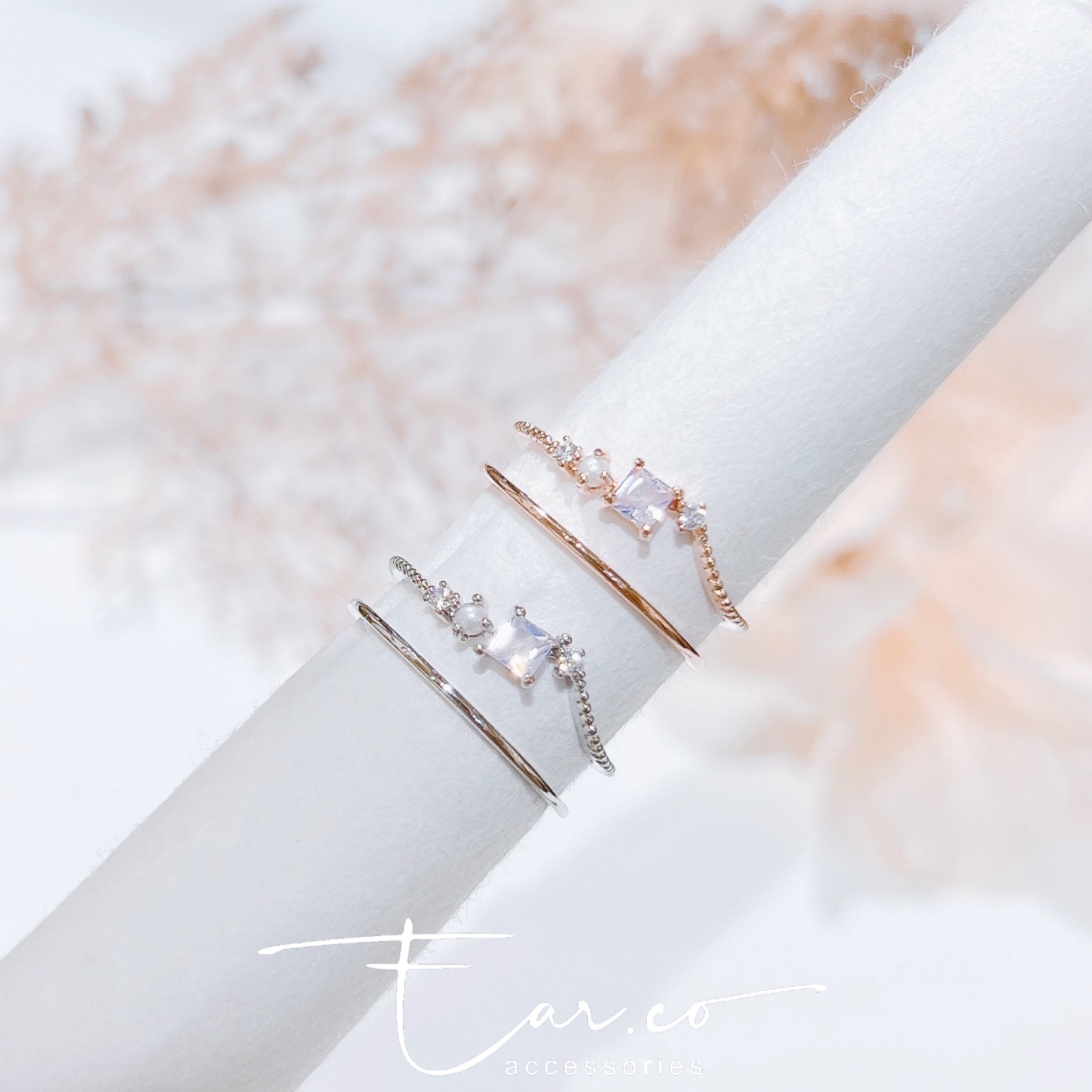 簡約方鑽閃石雙層戒指 #E300