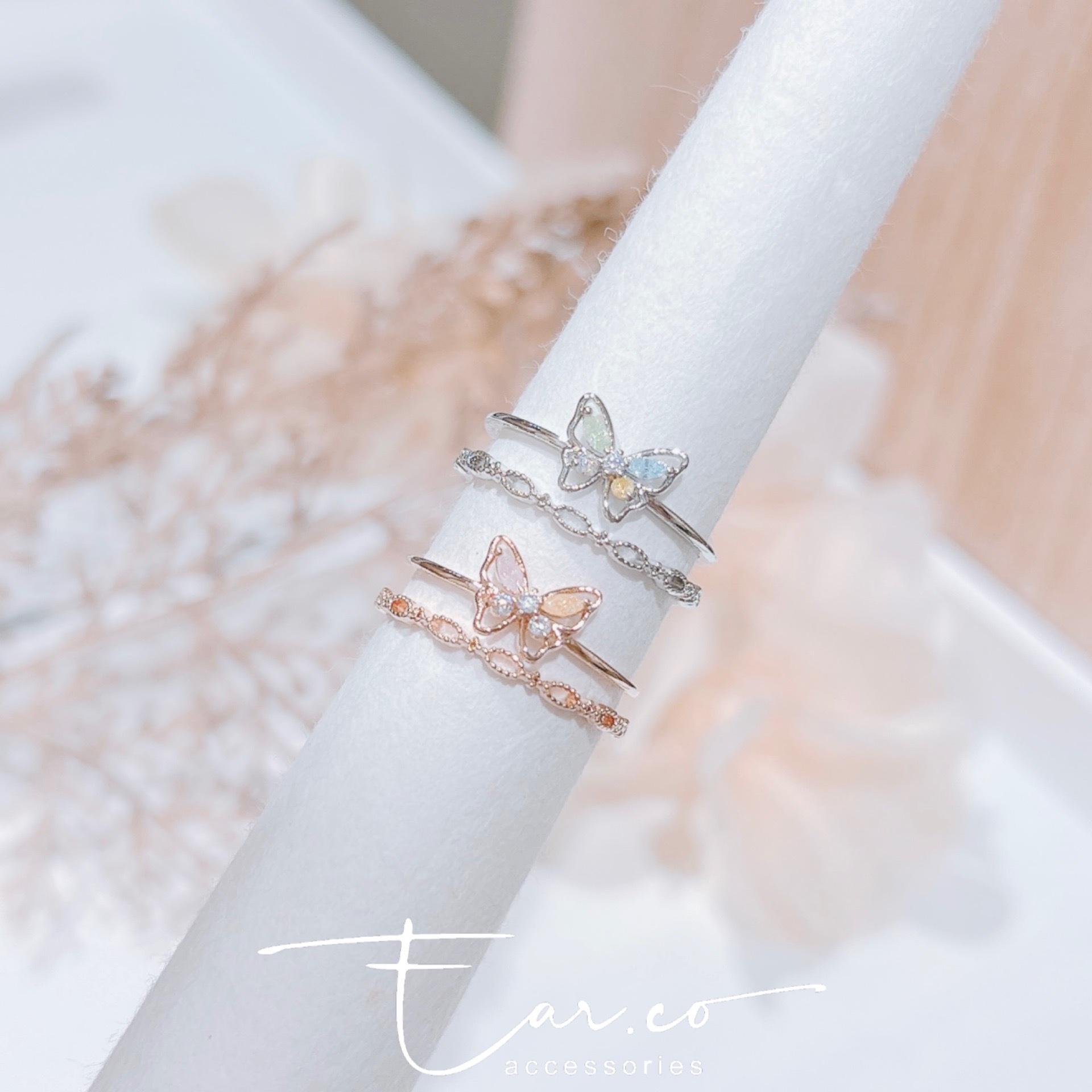 彩色蝴蝶雙層蕾絲戒指 #E297