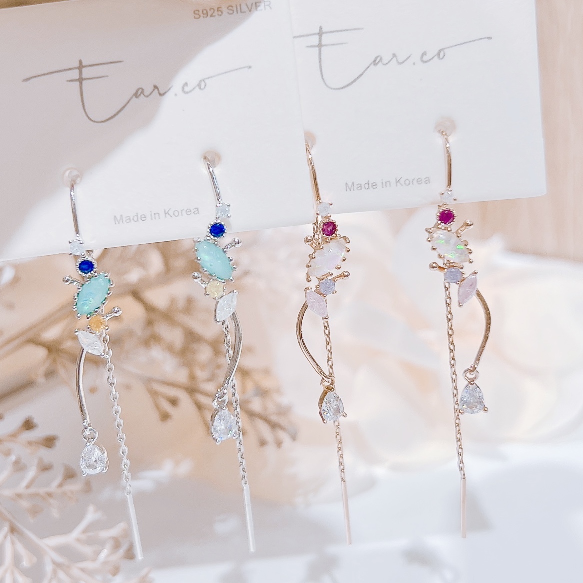 幻彩閃石波浪水滴定位耳線 #E296