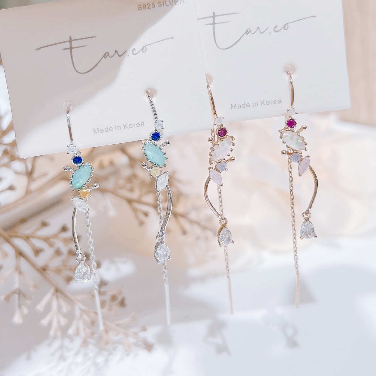 幻彩閃石波浪水滴定位耳線 #E296