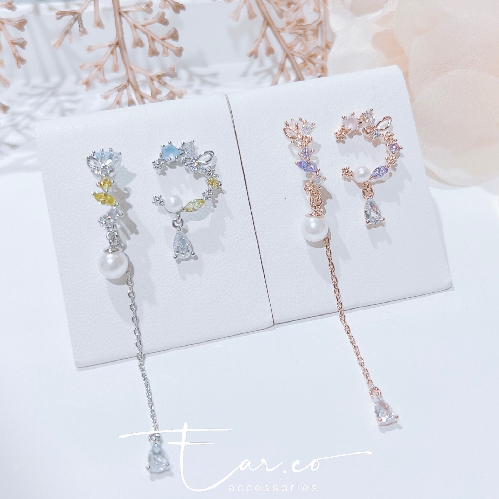 不對稱蝴蝶半圈流蘇 拼月亮水滴 #E294