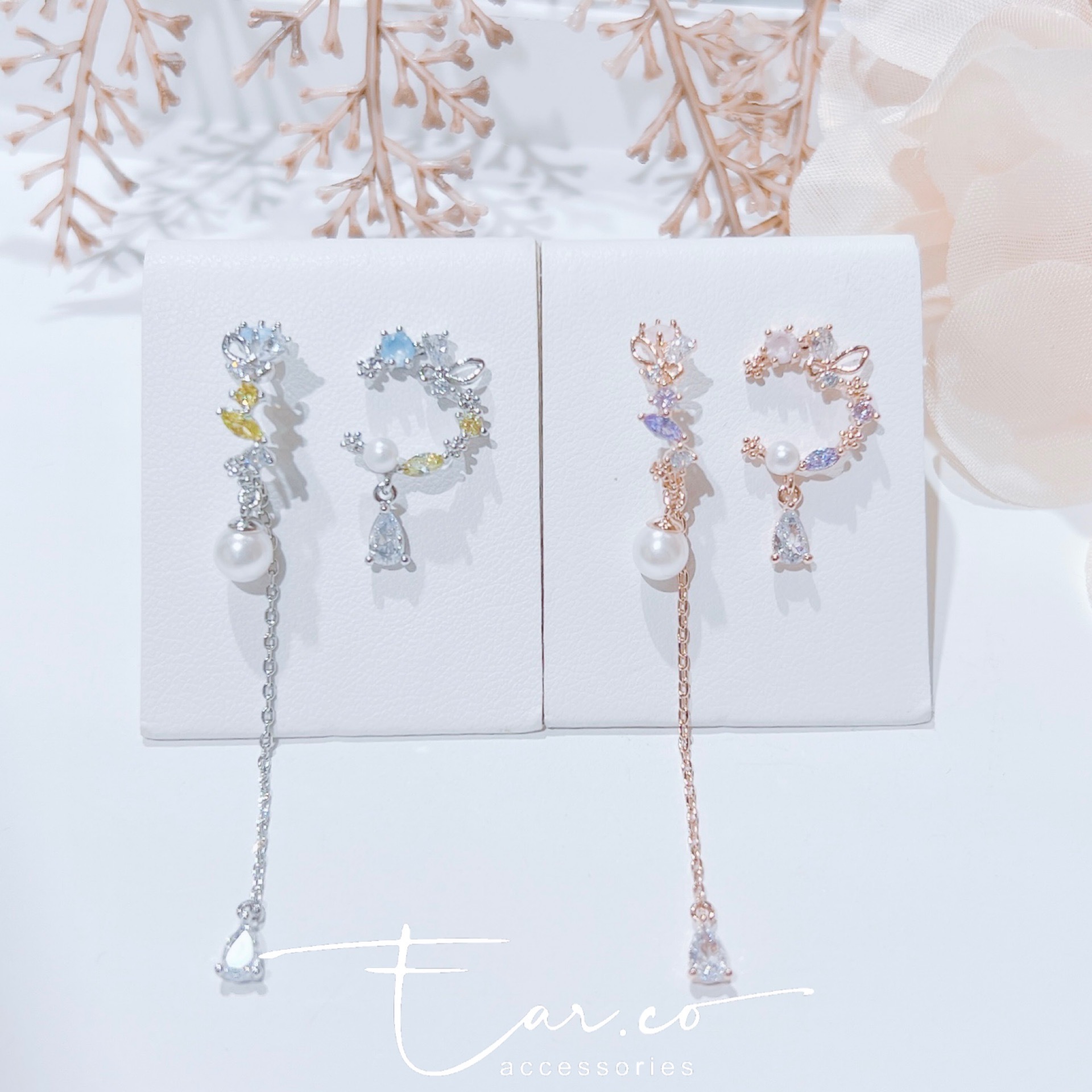 不對稱蝴蝶半圈流蘇 拼月亮水滴 #E294