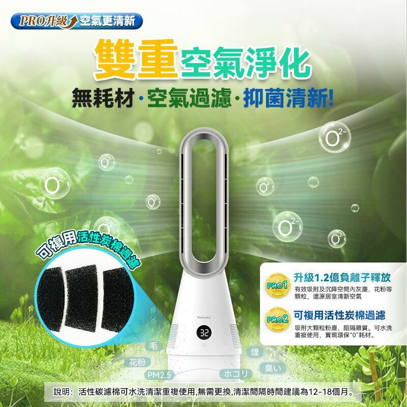 日本Yohome 空氣速淨全方位強風秒熱冷暖無葉風扇 PRO #SQ011203