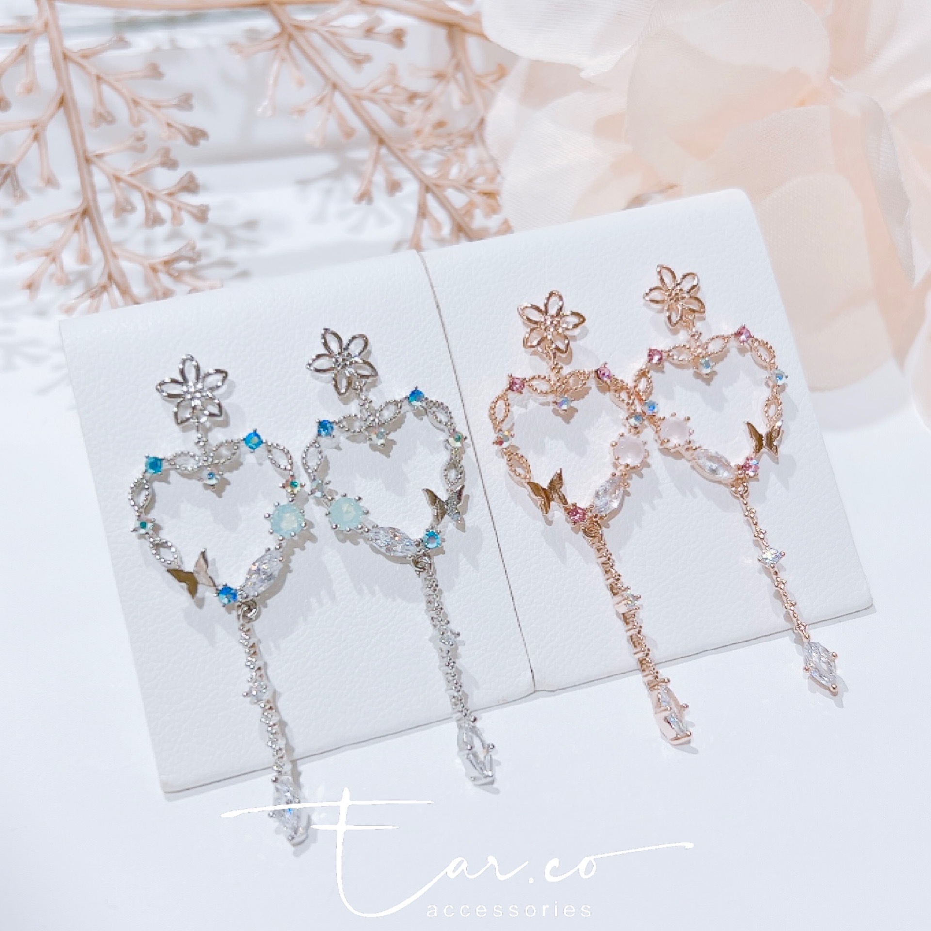 小花垂釣心形蕾絲心形蝴蝶圈 #E288