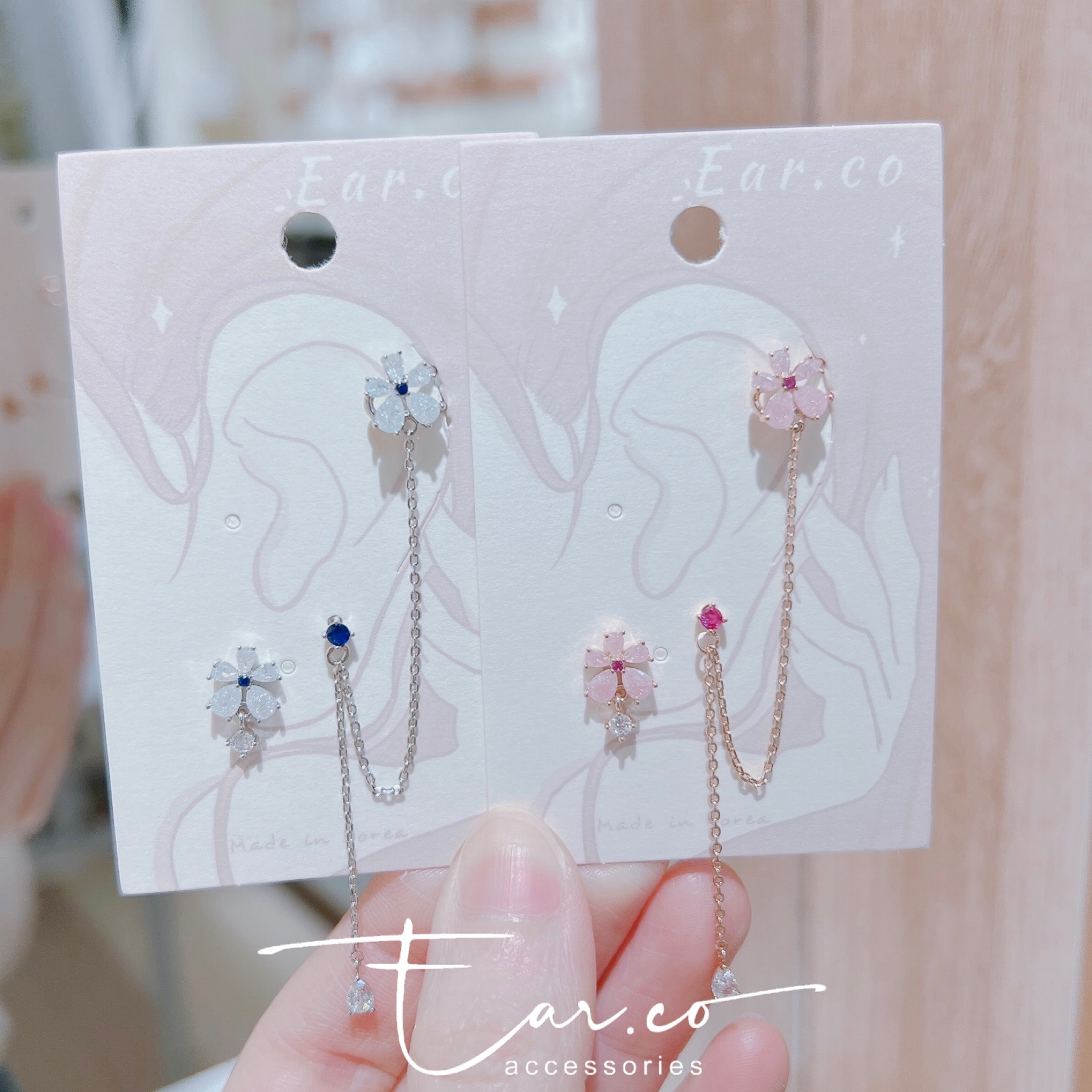 閃石五瓣小花耳環連耳骨夾 [一套] #E283