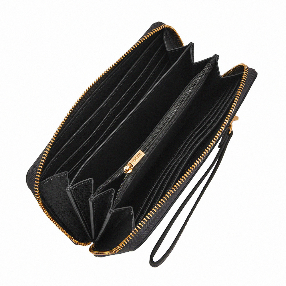 Lennox 真皮金釦手環帶長夾-黑色 SL10037001