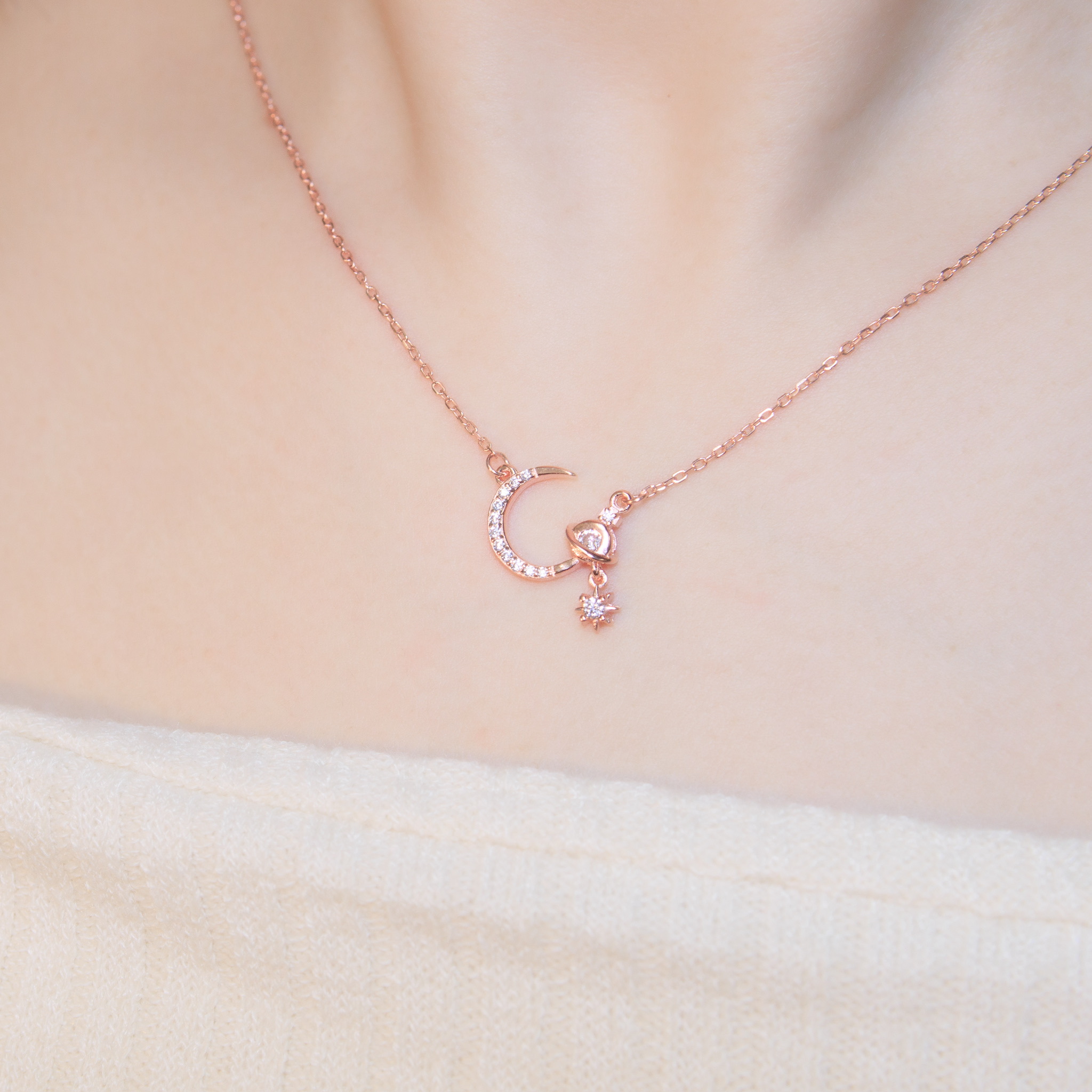 | 925 Silver・White Gold・Rose Gold | Sweet Talk Of The Moon Necklace（Silver / Rose Gold） | NE1020 |