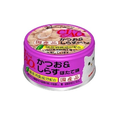 CIAO 貓罐頭 鏗魚+白飯魚+帆立貝  80g A-12【原箱24 罐】