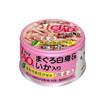 CIAO 罐頭 白身吞拿魚+魷魚 85g,A-03【原箱24 罐】