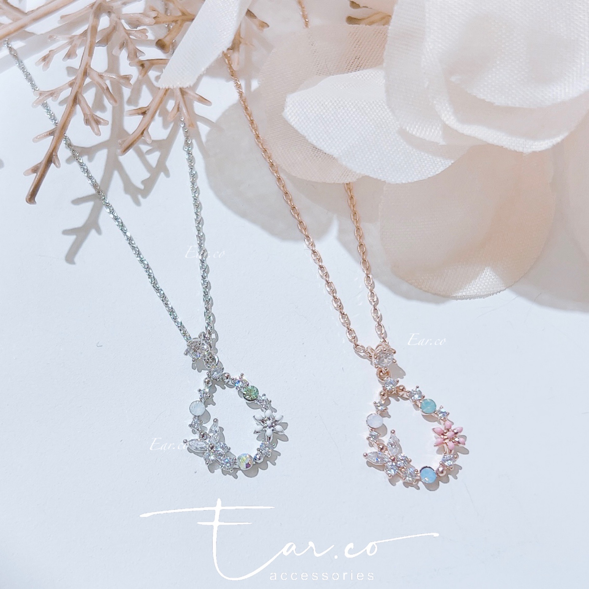 小蝴蝶閃石小花水滴形頸鏈