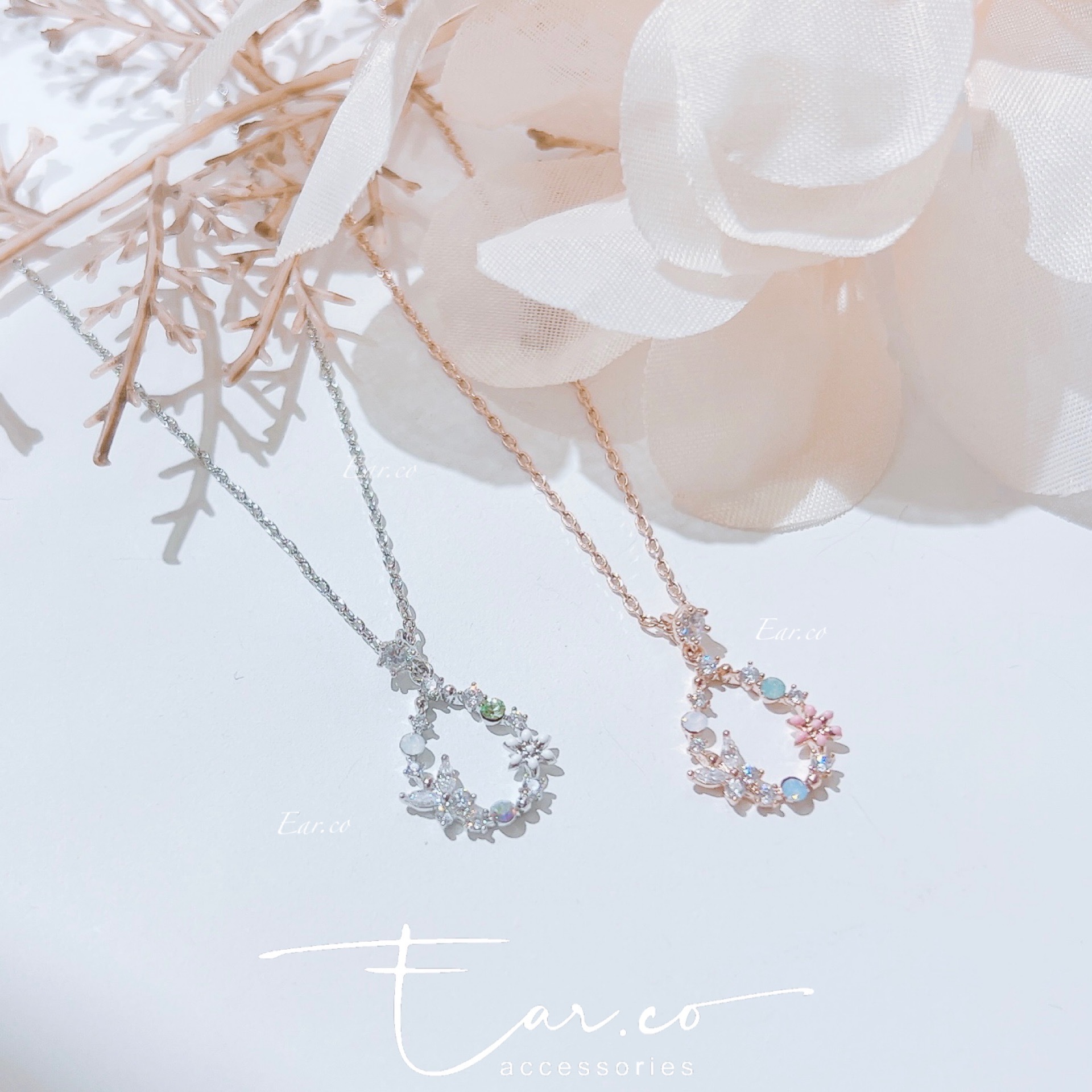 小蝴蝶閃石小花水滴形頸鏈