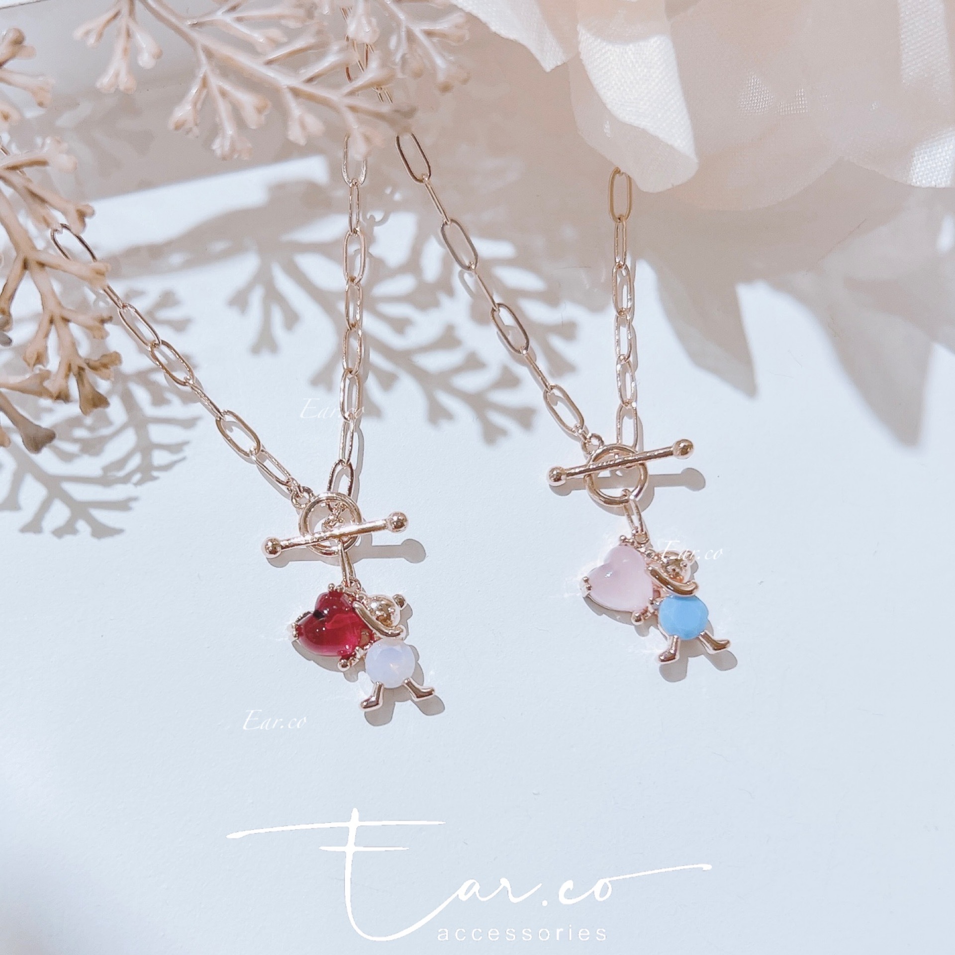 愛心小熊蛋白石OT扣頸鏈