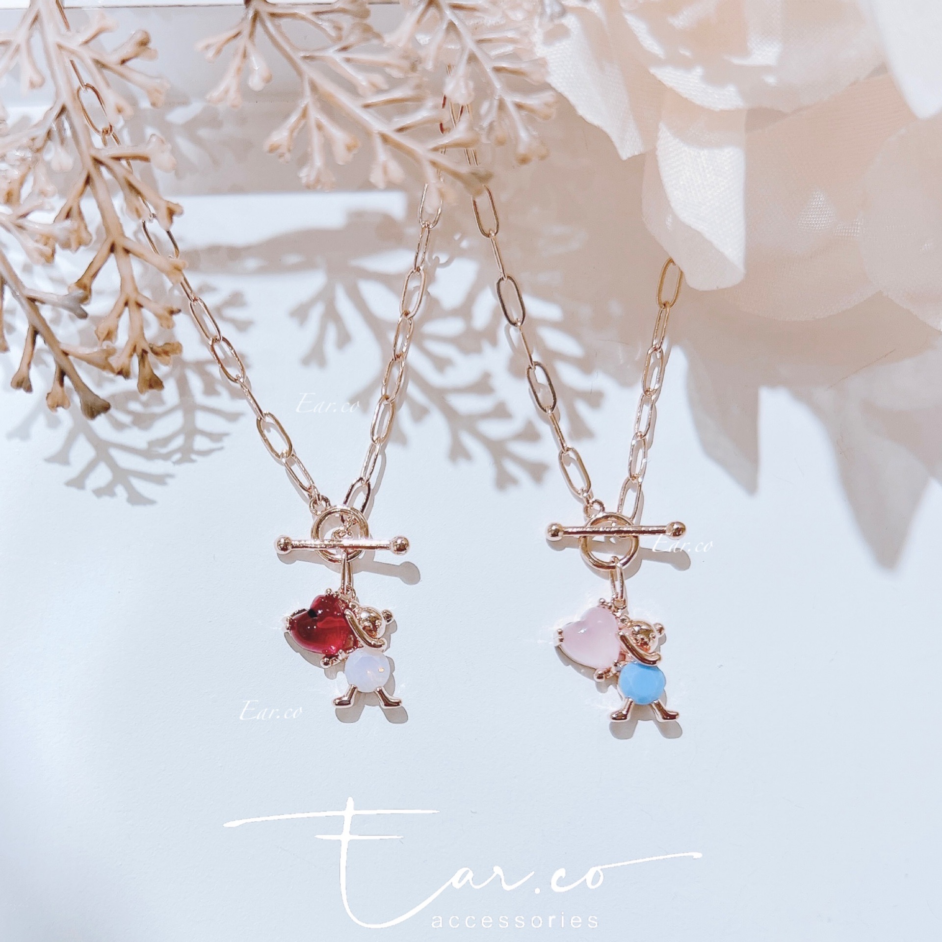 愛心小熊蛋白石OT扣頸鏈