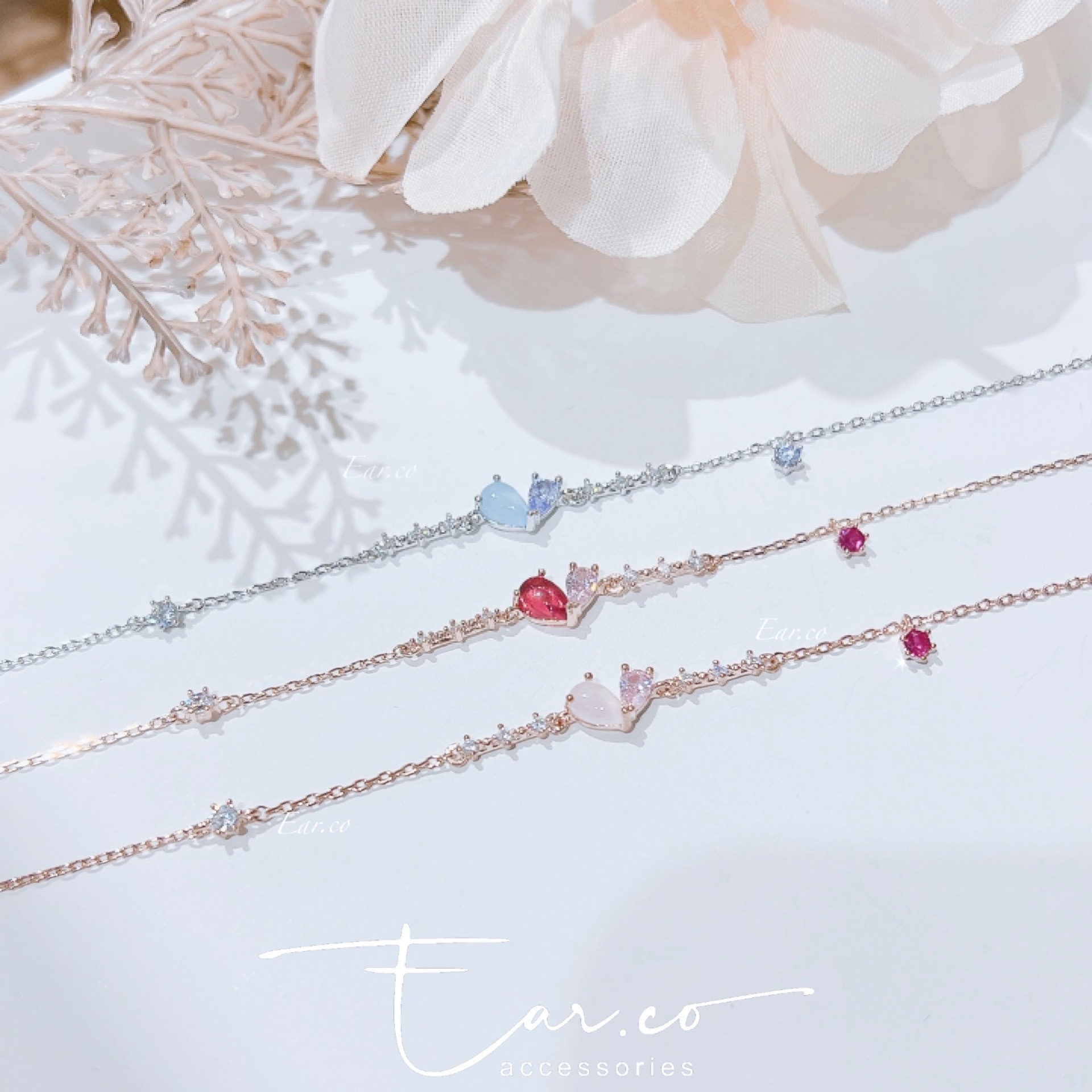 拼色愛心蛋白石水晶手鏈 #E217