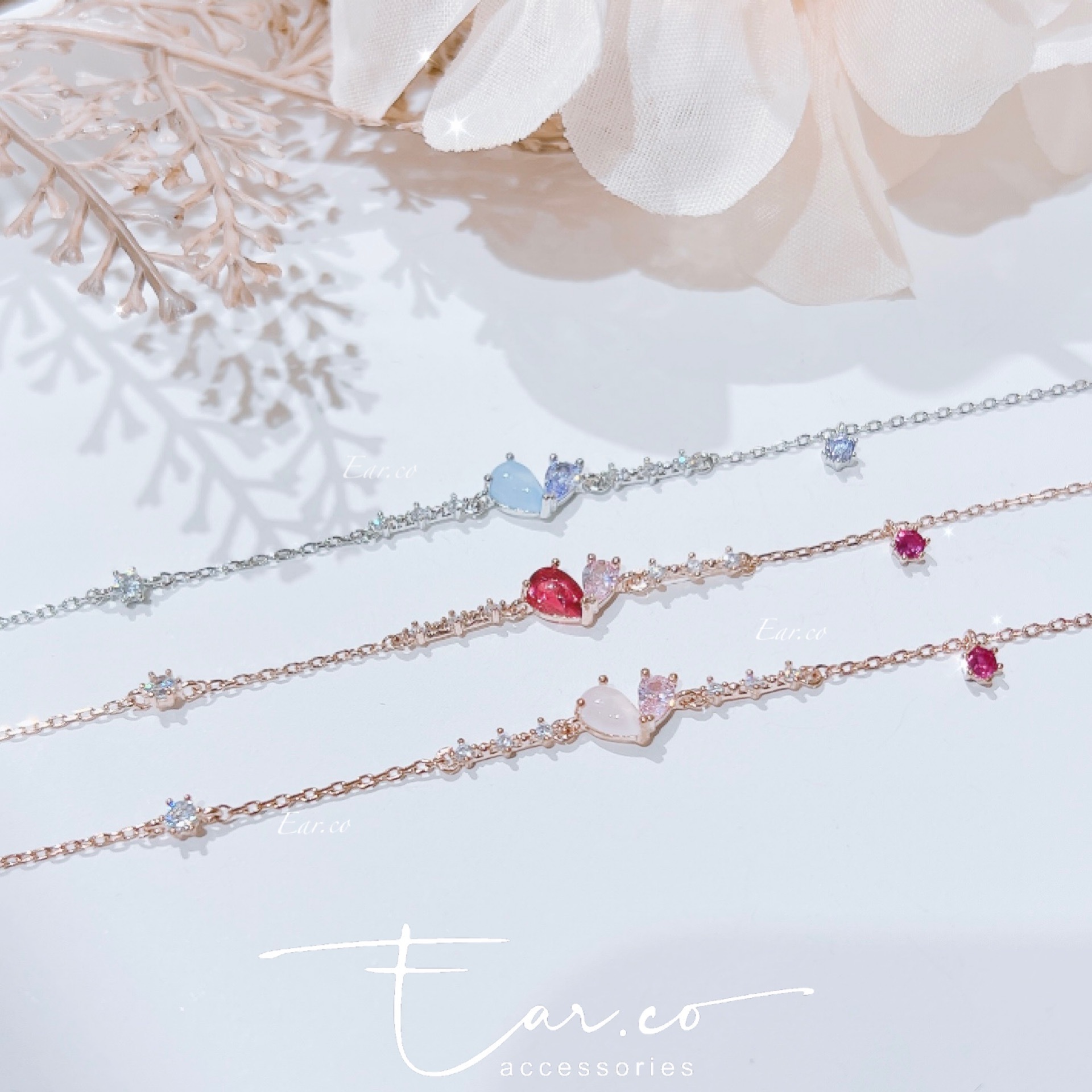 拼色愛心蛋白石水晶手鏈 #E217