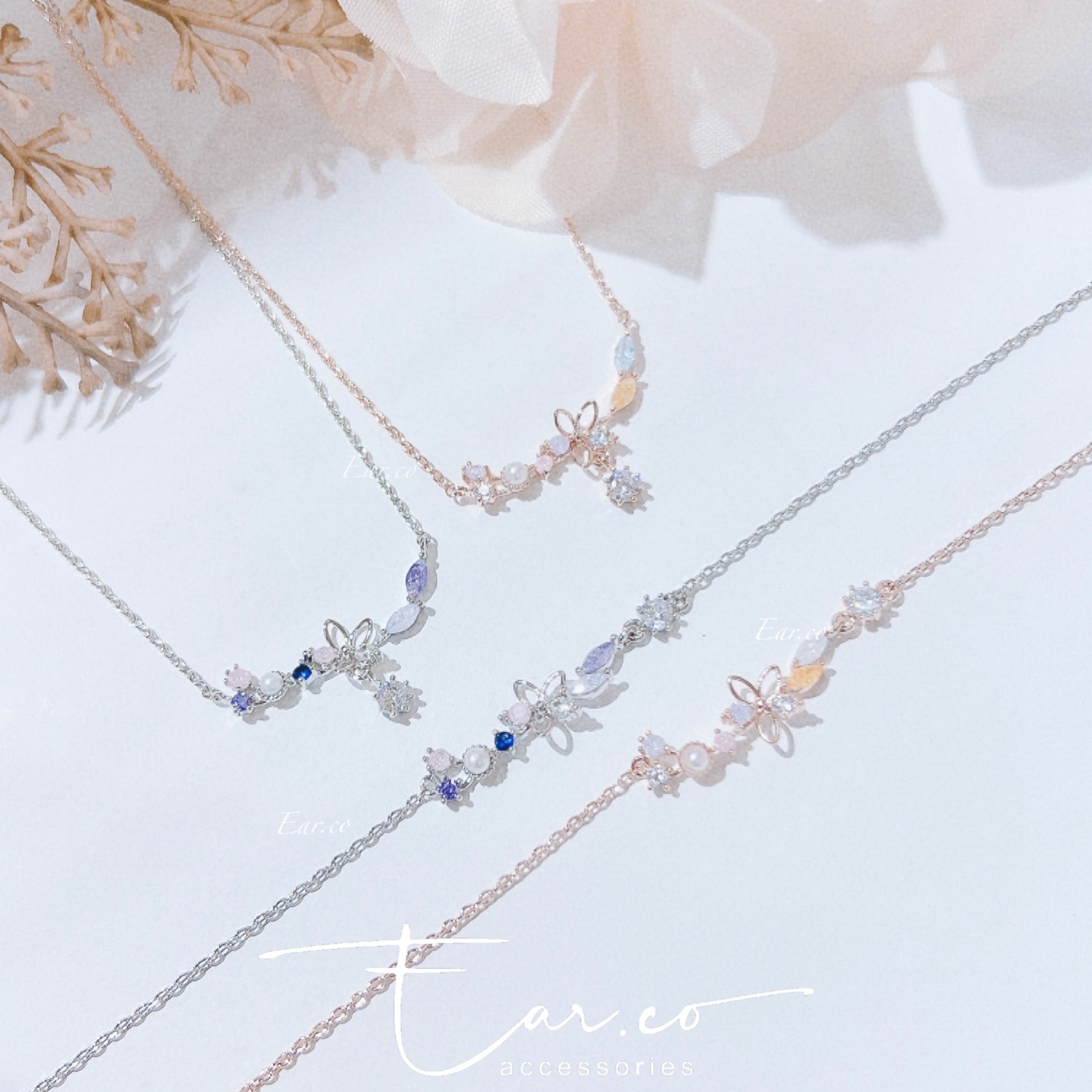 彩色閃石小花珍珠手鏈/頸鏈