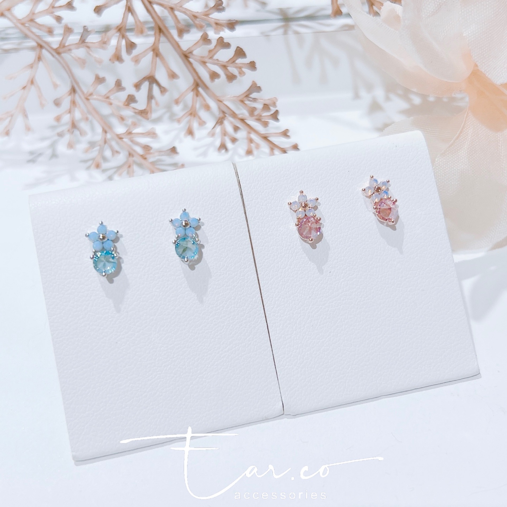 蛋白石拼水晶小花花 #E263