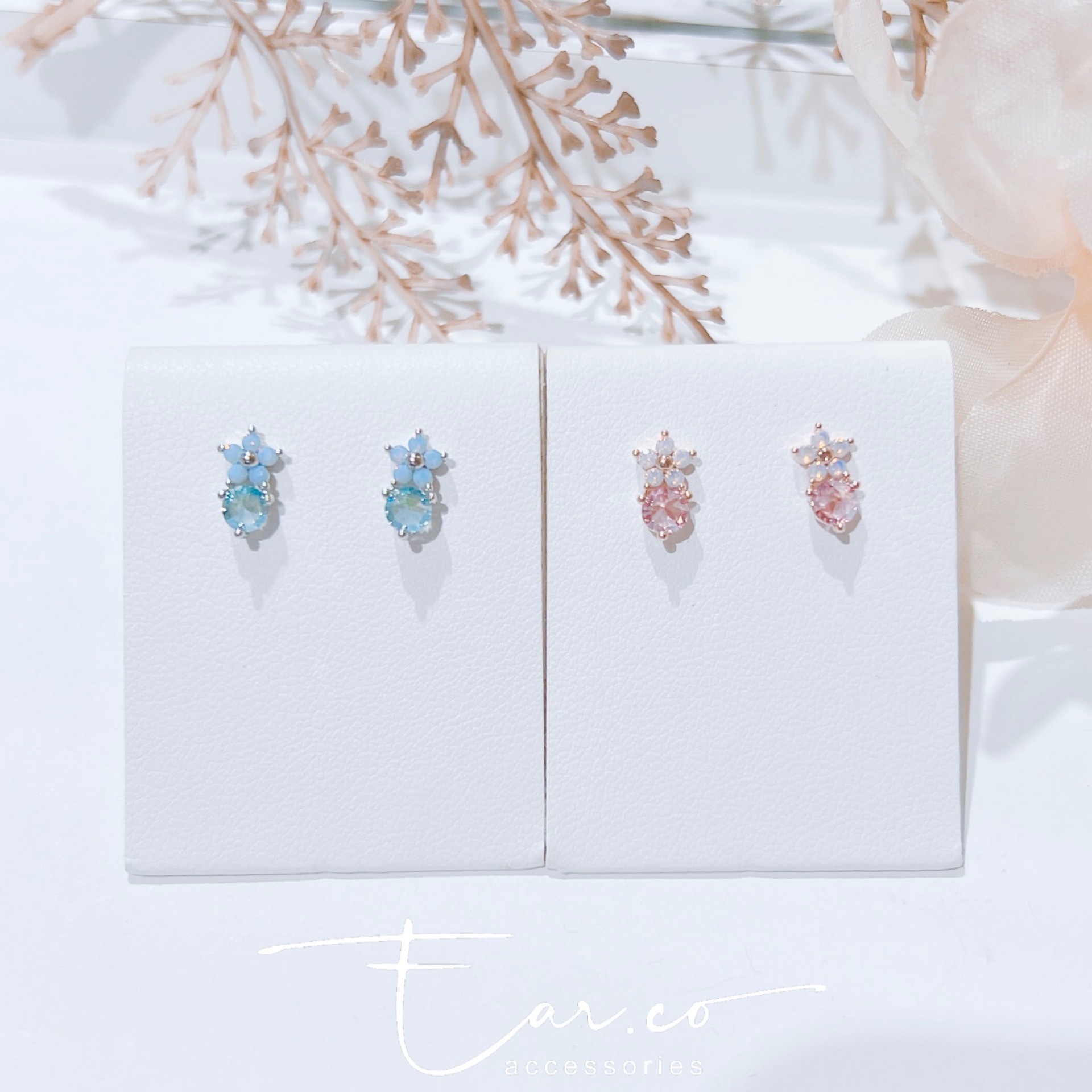 蛋白石拼水晶小花花 #E263