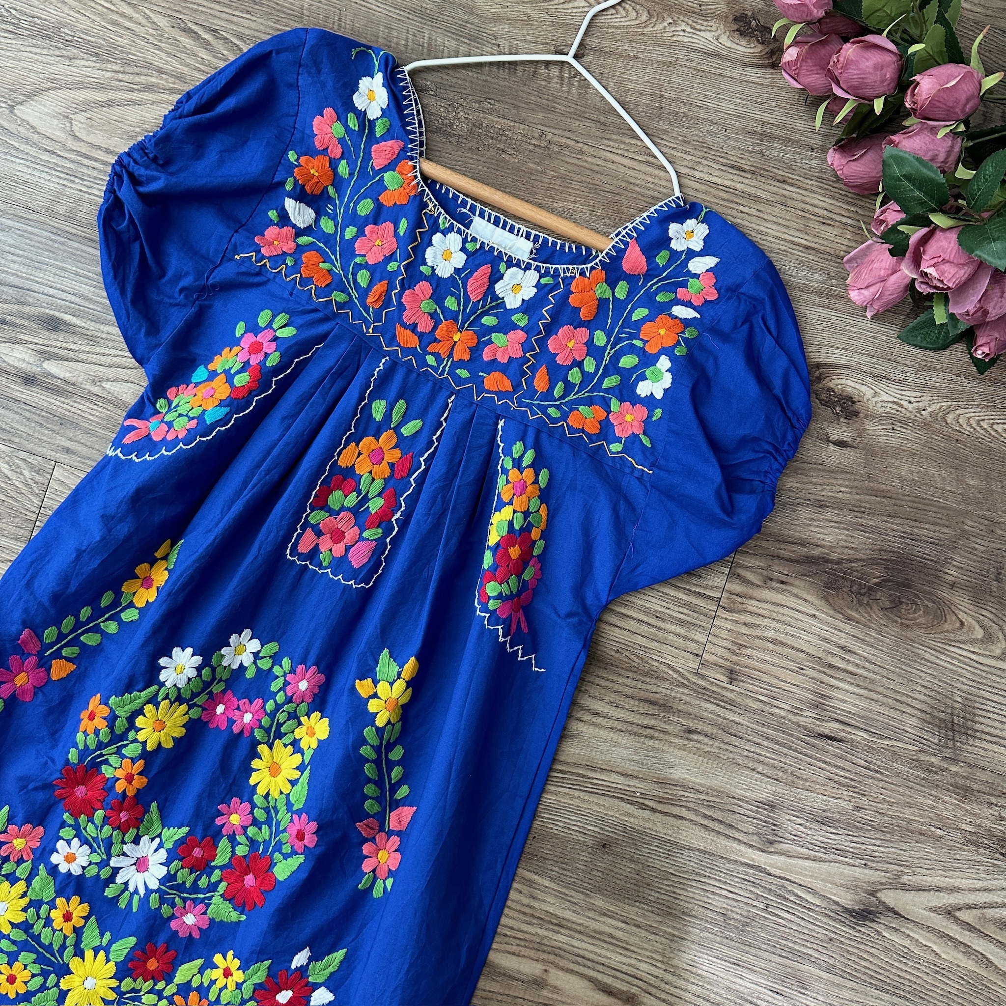 墨西哥製寶藍色刺繡連身裙