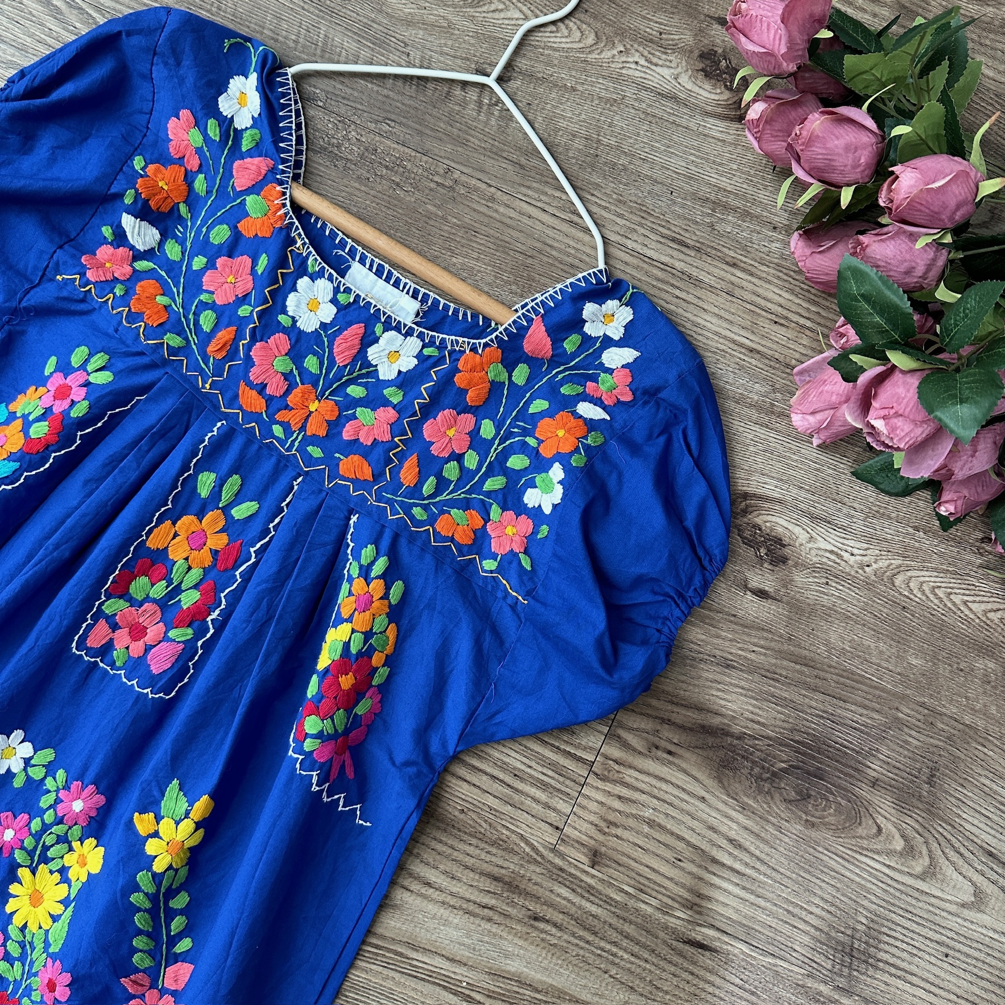 墨西哥製寶藍色刺繡連身裙