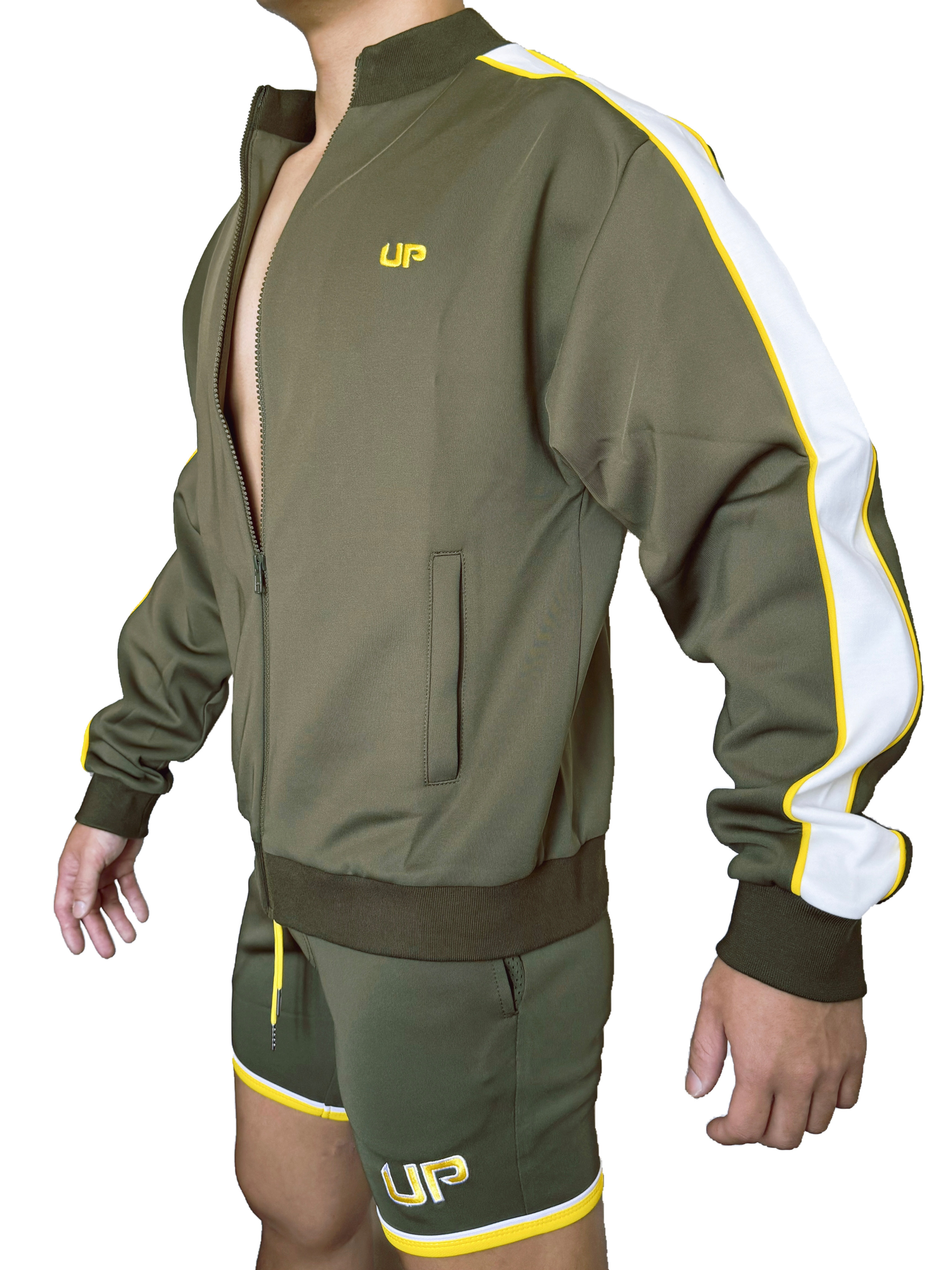 Stripe Retro 運動外套 亮深綠/白