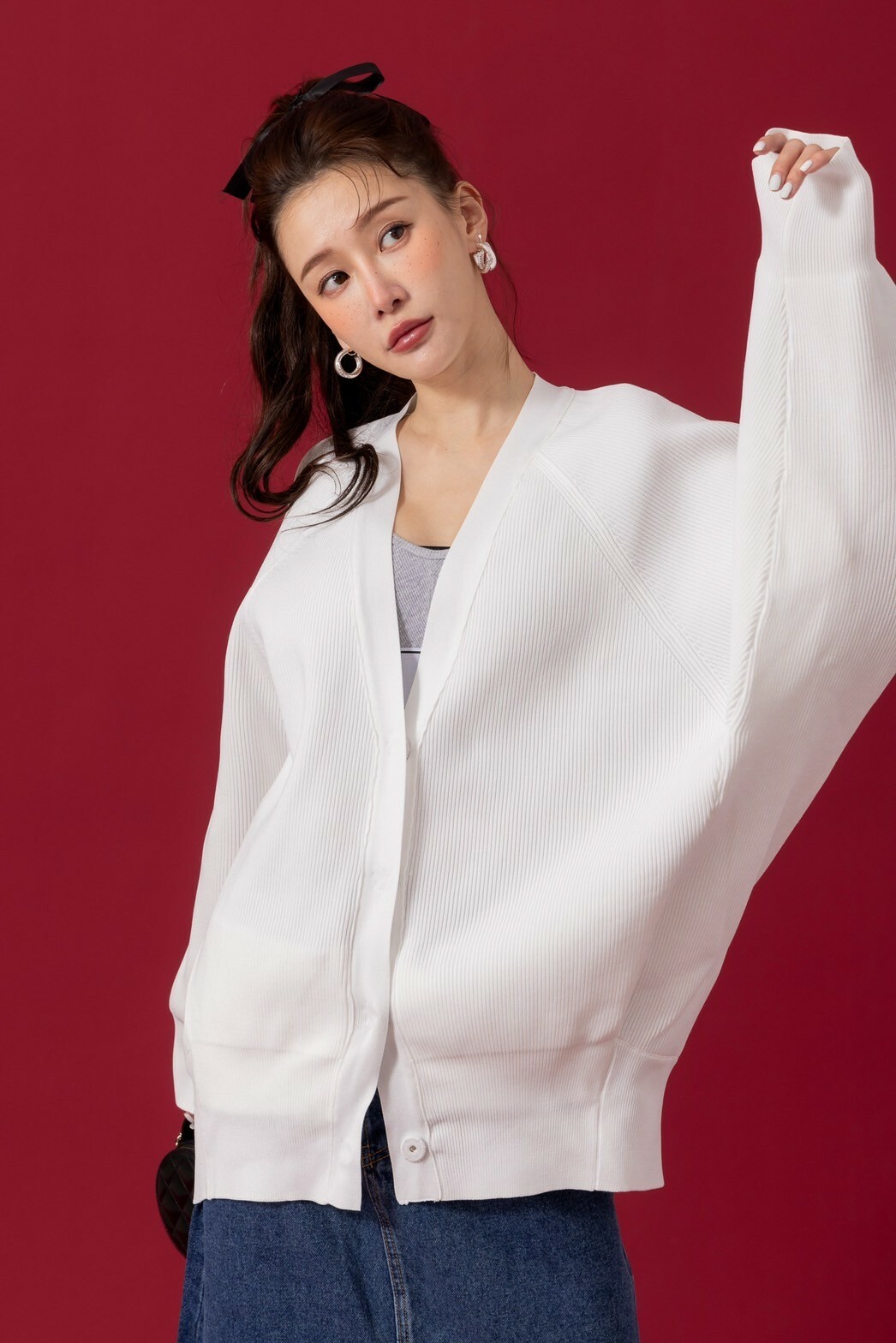 挺版飛鼠袖針織外套_AMISSA（白）