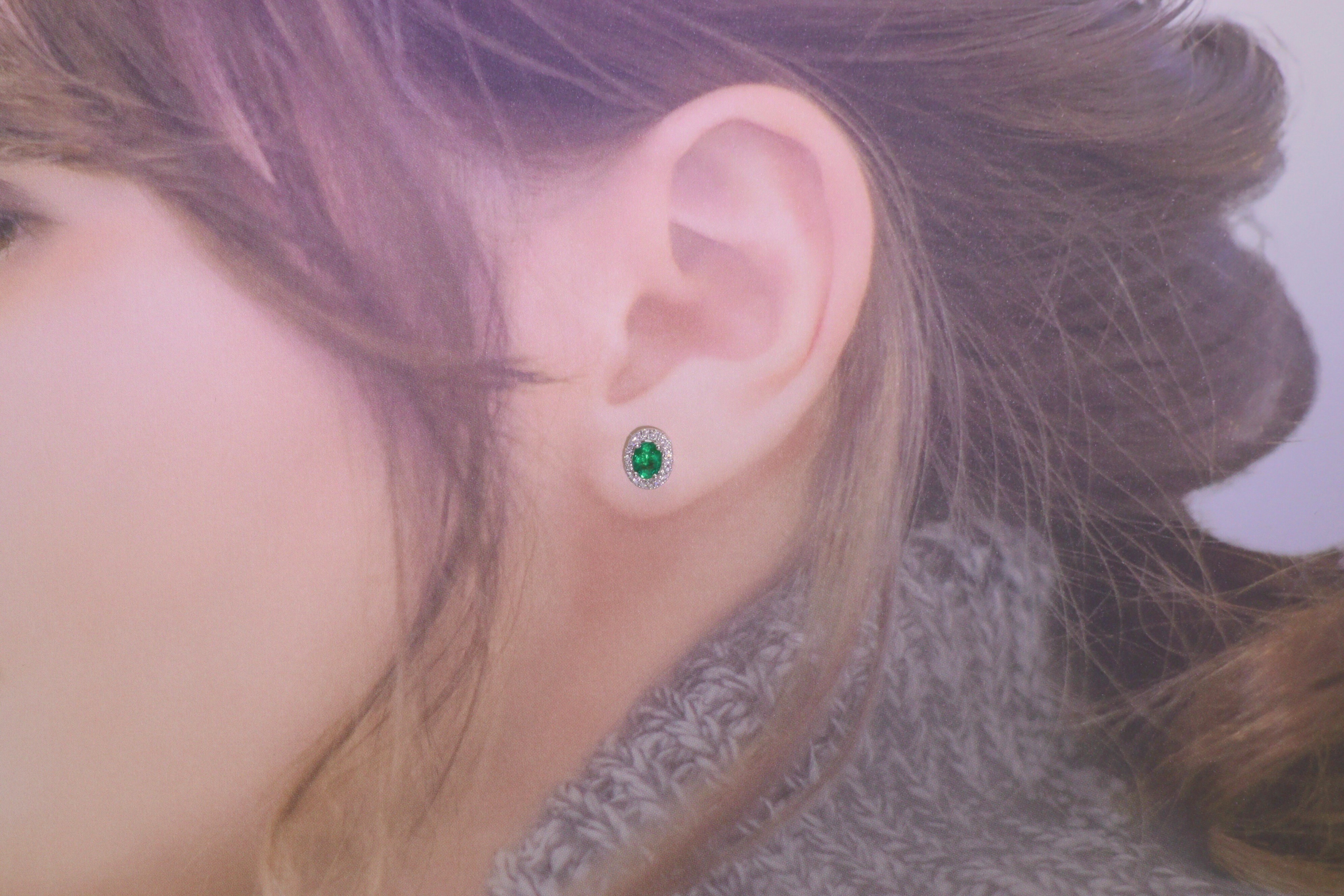 18K White Gold 0.76ct Emerald and Diamond Earrings