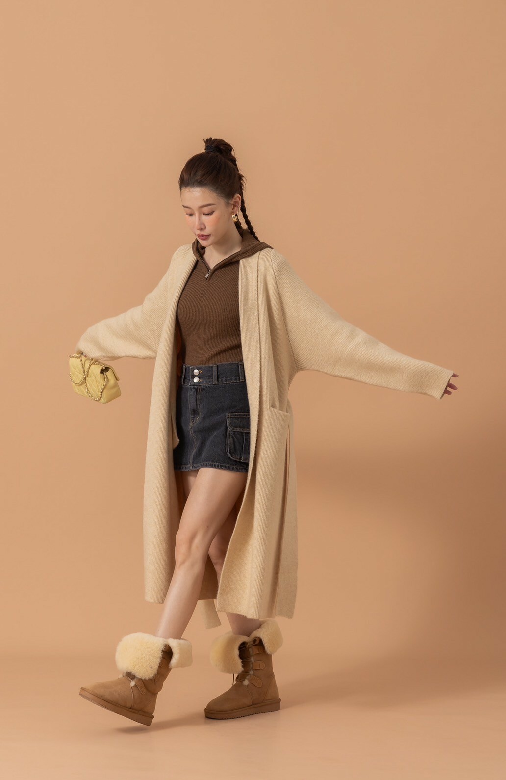 綁帶針織長罩衫_AMISSA（杏）